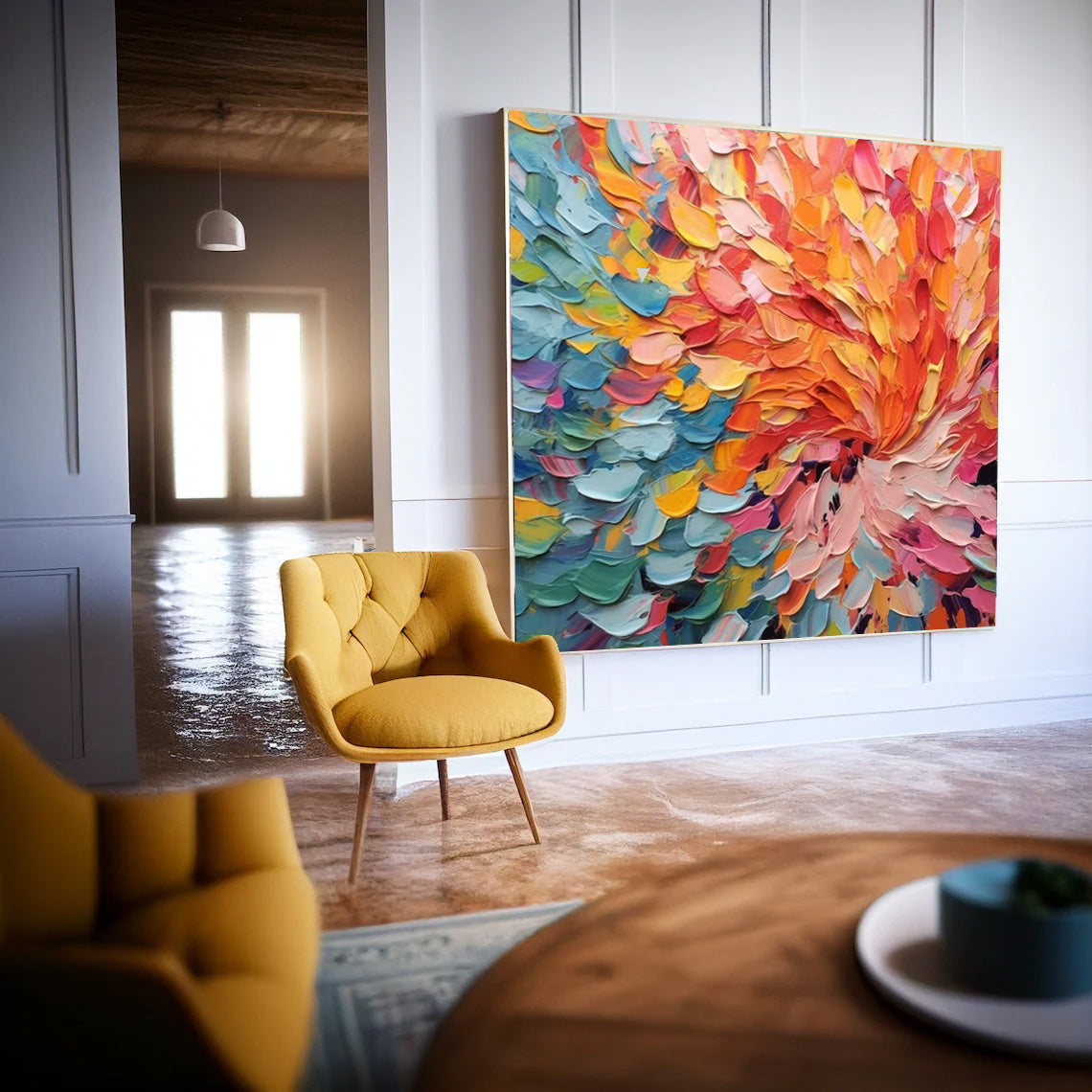 Original Texture Large Colorful Acrylic Painting Canvas Vibrant Colorful Abstract Flowers Oil Painting Modern Wall Art Home Decor