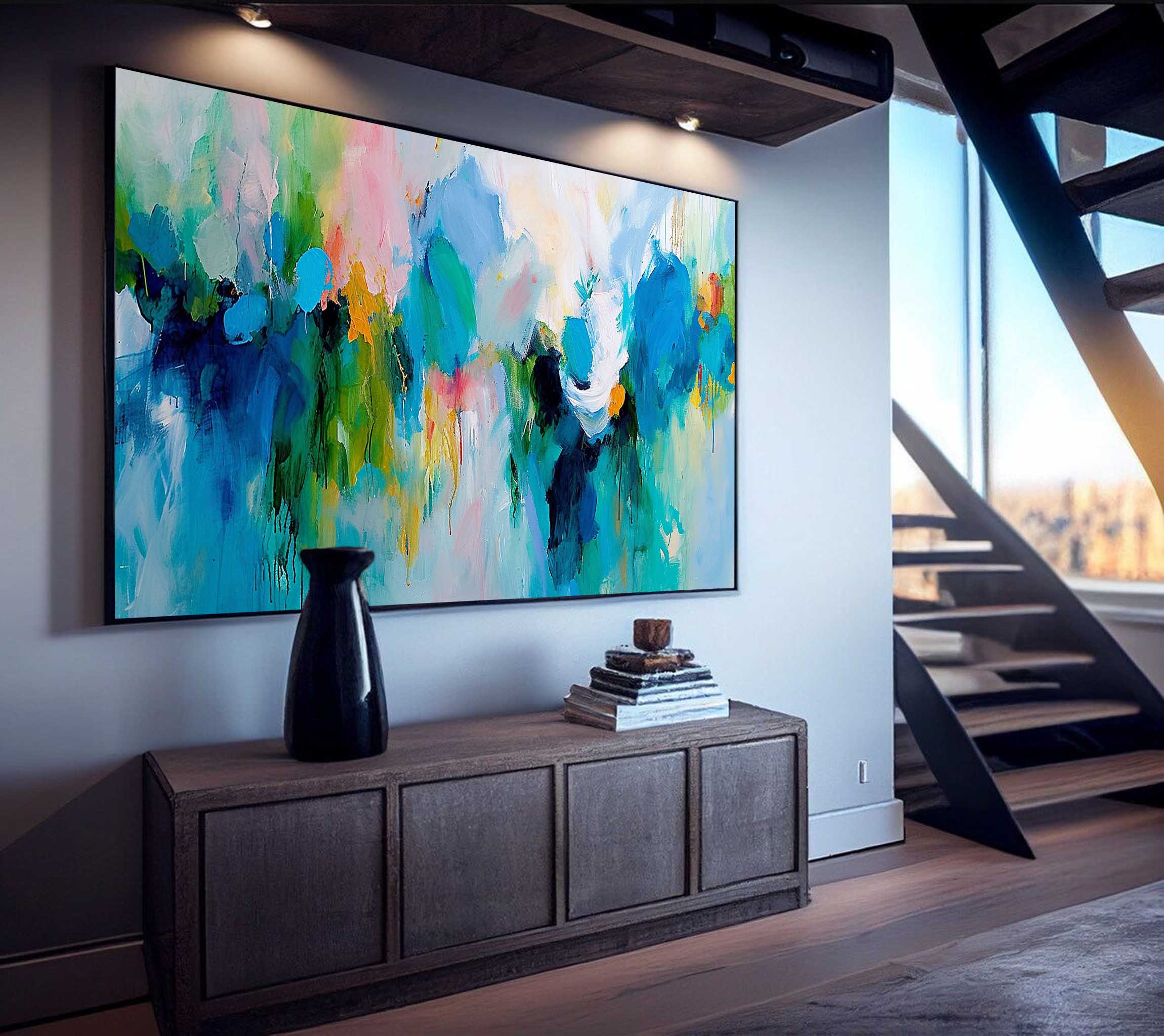 Extra Large Artwork Original Oil Painting On Canvas Blue Acrylic Painting Modern Living Room Decor