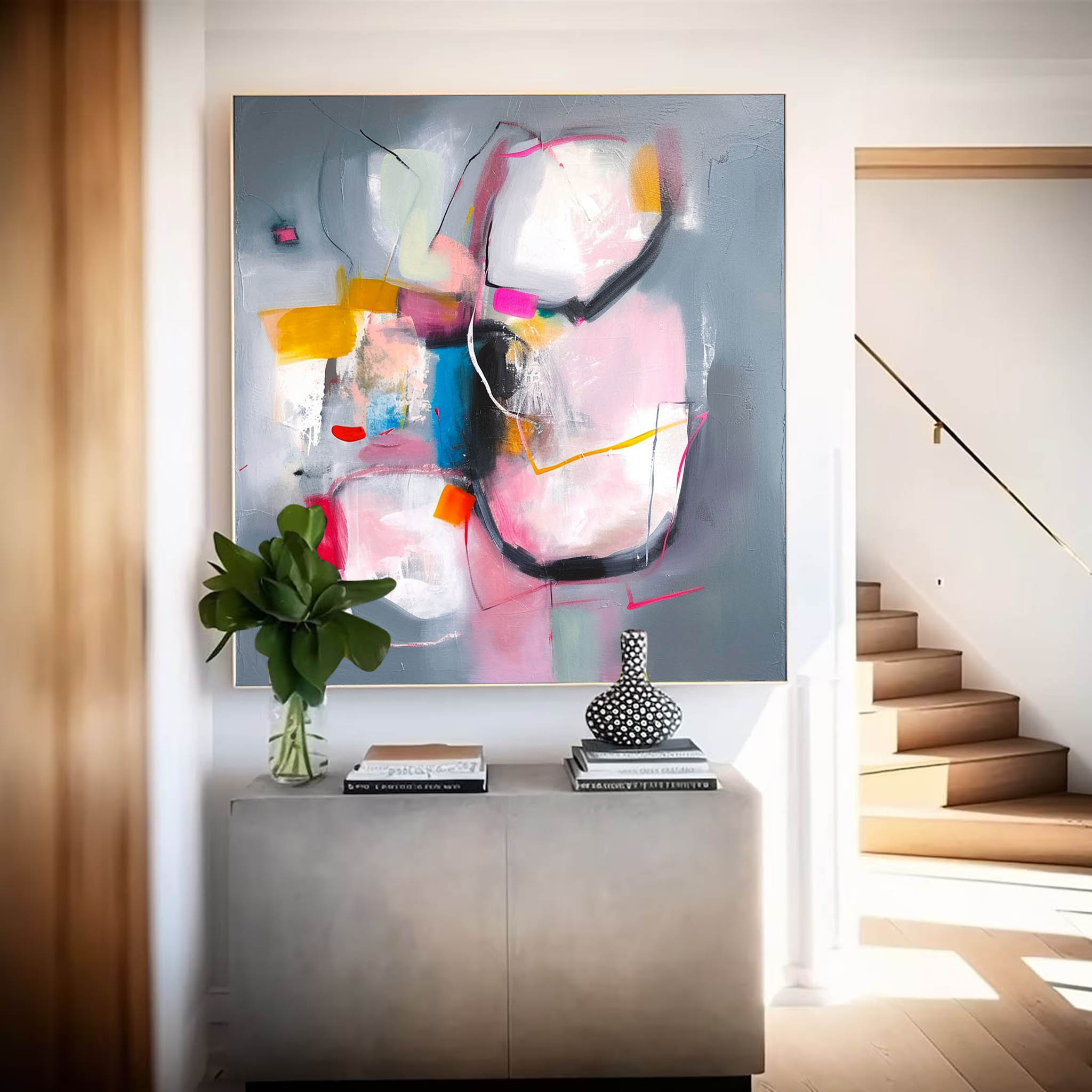 Square Abstract Fine Art Canvas Original hand painted wall art Contemporary Abstract Art For Sale