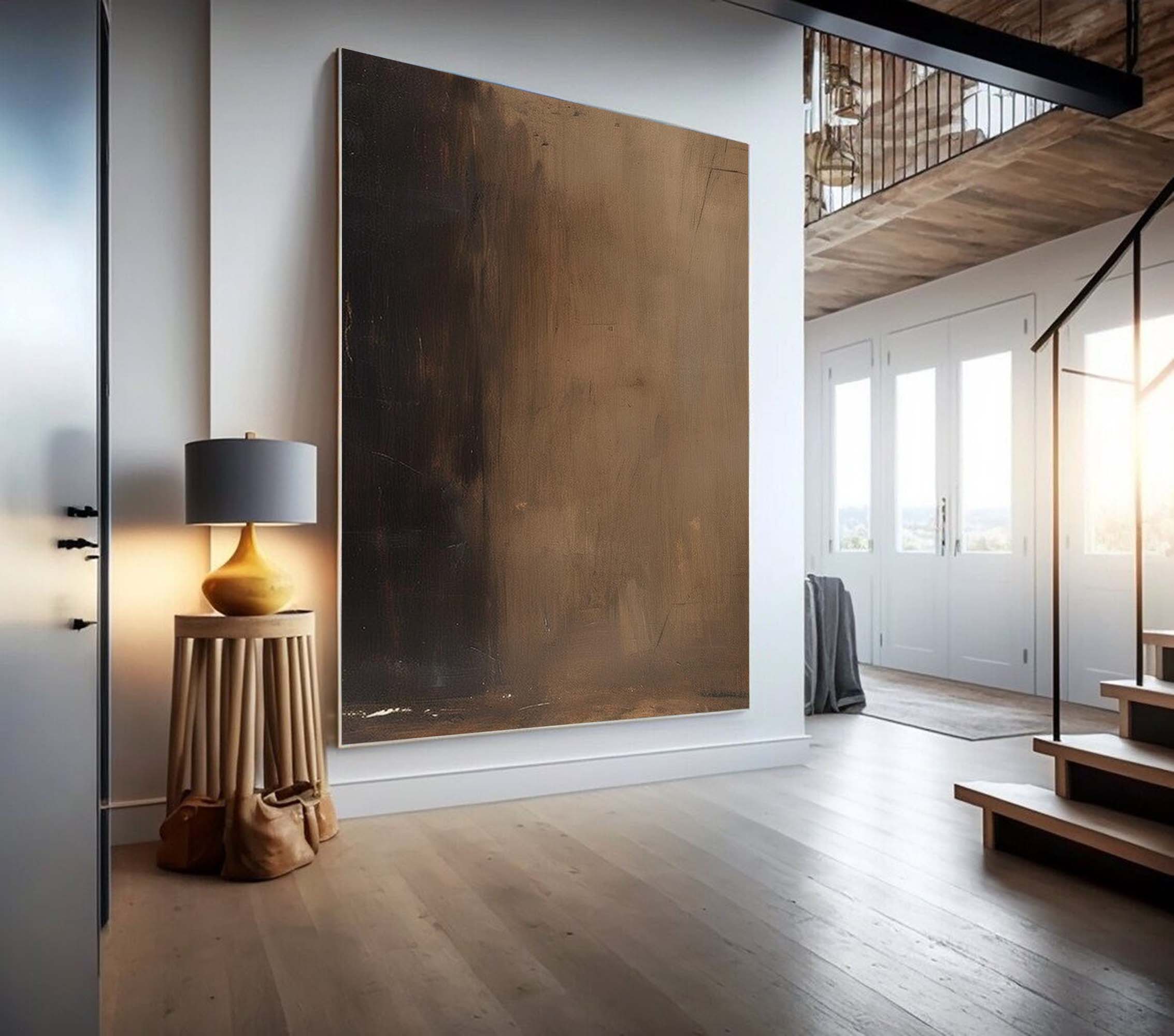 Brown Modern Minimalist  Wall Art Large Original Abstract Oil Painting On Canvas For Living Room