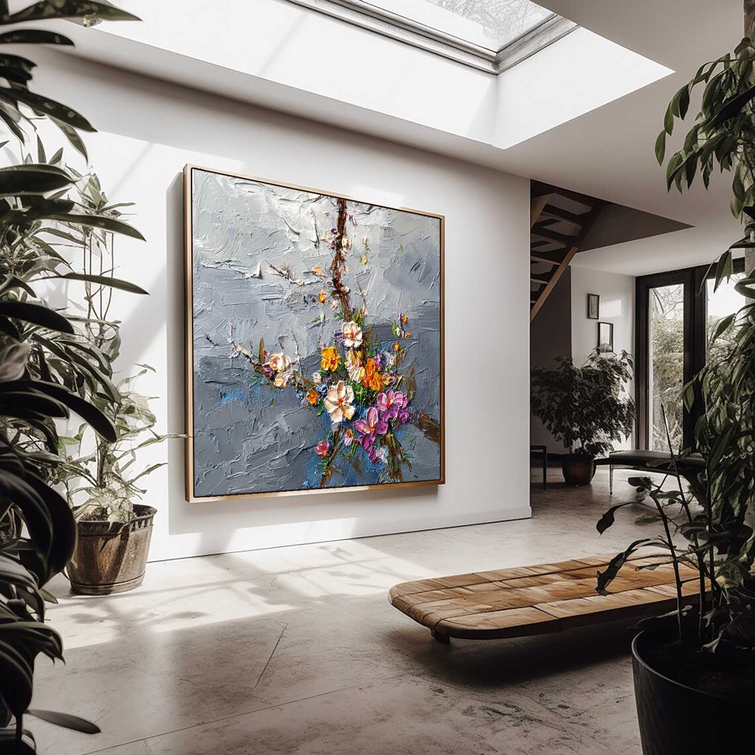 Thick Impasto Abstract Floral Oil Painting Modern Flower Wall Art Handmade Colorful Flower Canvas Home Decor