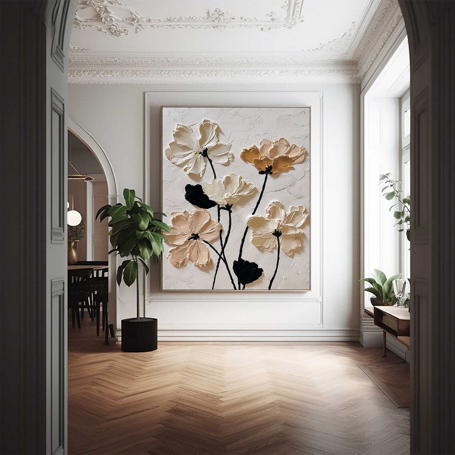 Texture Plant Wall Art Large White Flower Abstract Oil Painting Canvas Original Artwork Home Decor
