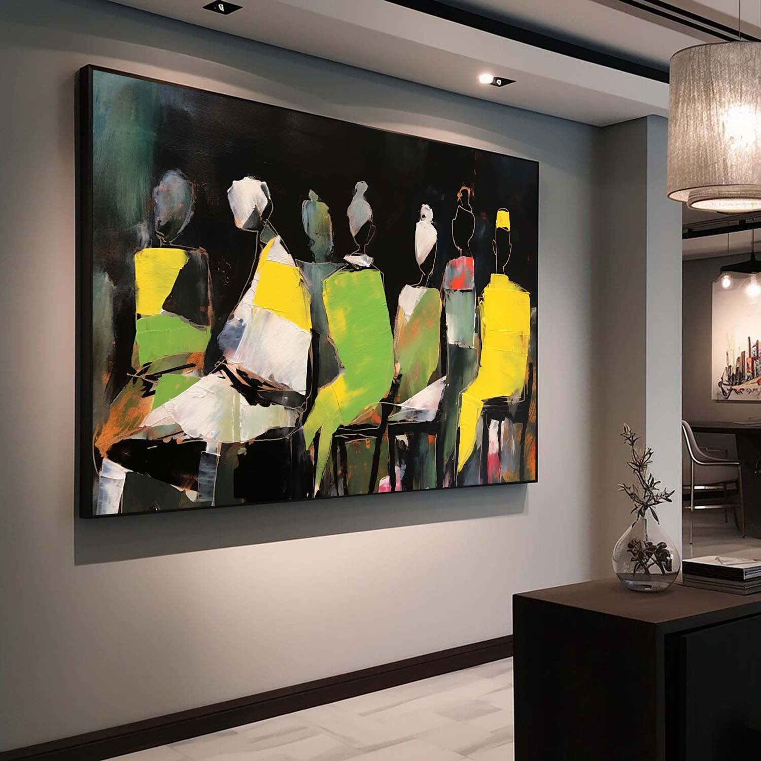Large Modern Abstract Fluorescent Color Figure Silhouette Canvas Art Abstract People Painting Contemporary Art