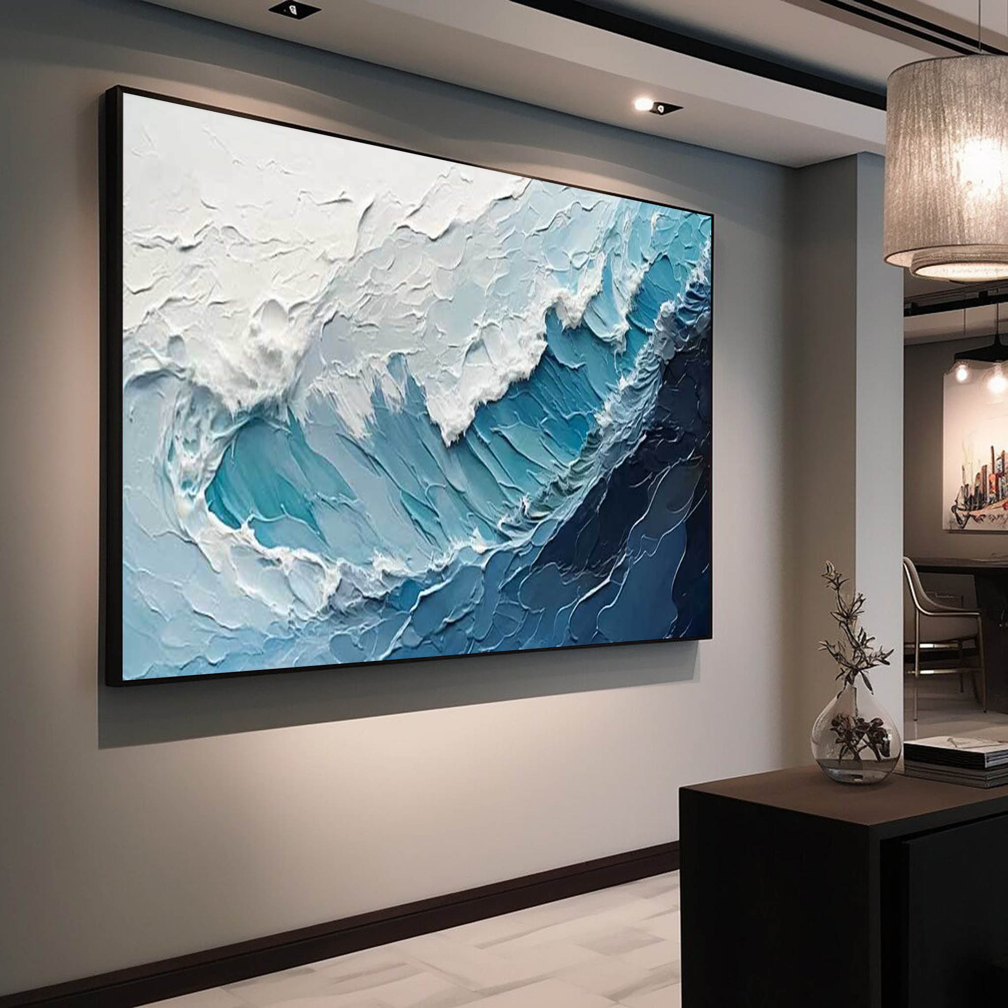 Blue Texture Ocean Abstract Oil Painting Large Ocean Original Blue Painting On Canvas Modern Wall Art Living Room Decor