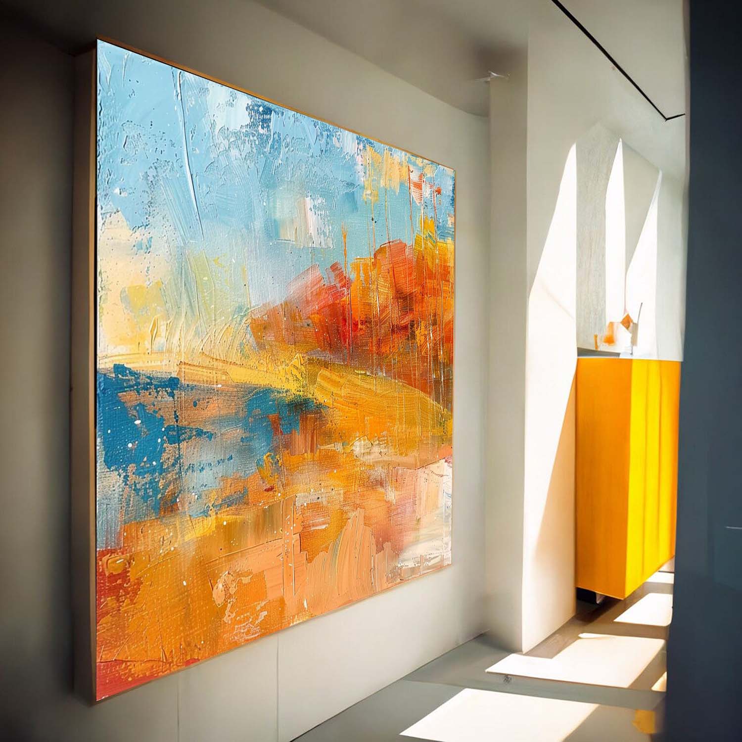 Square Orange Modern Nature Art Large Abstract Field Oil Painting On Canvas Original Wall Art Home Decor