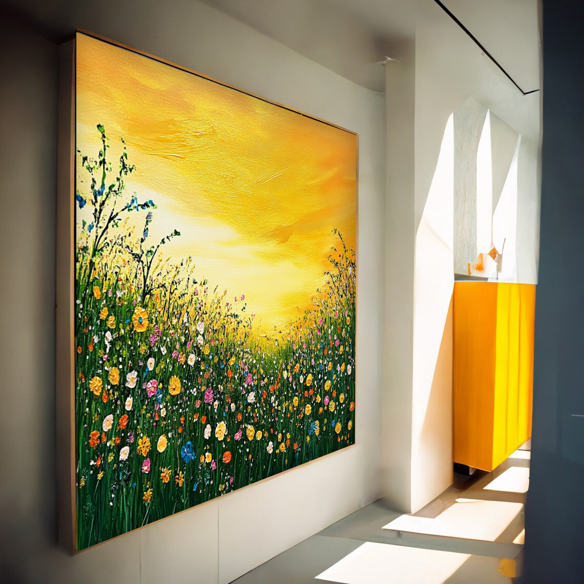 Large Textured Wall Art Floral Painting on Canvas Original Flower Bush Botanical Square Artwork