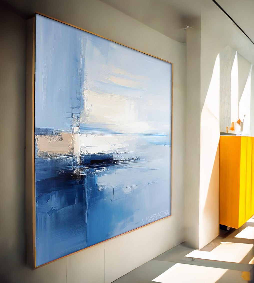 Original Blue Abstract Wall Art Big Modern Abstract Oil Painting Contemporary Art