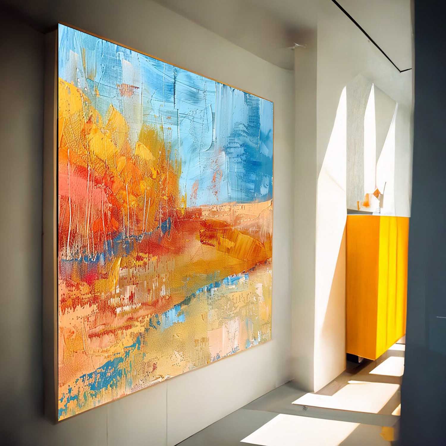 Large Abstract Field Oil Painting On Canvas Square Orange Modern Nature Art Original Wall Art Home Decor