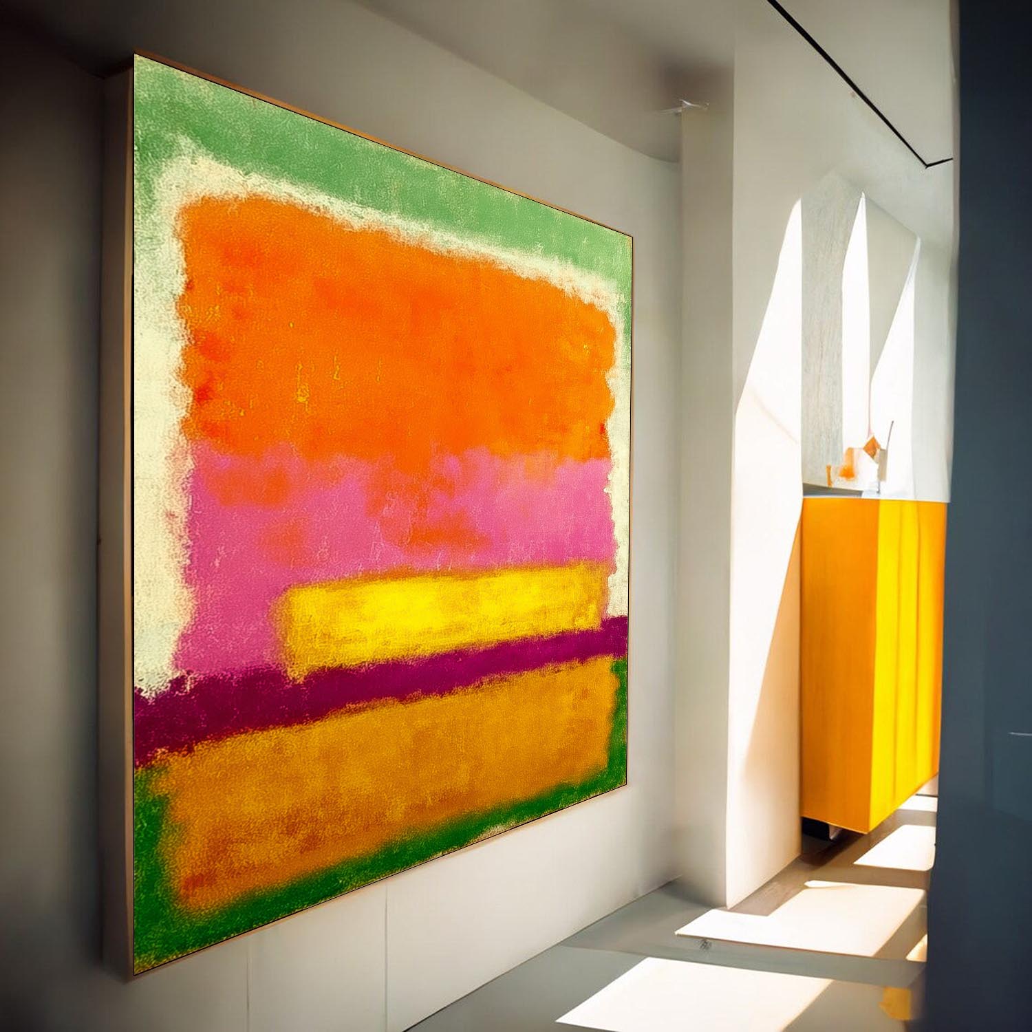 Large Geometry Painting Framed Abstract Vibrant Color Splicing Acrylic painting Original Wall Art