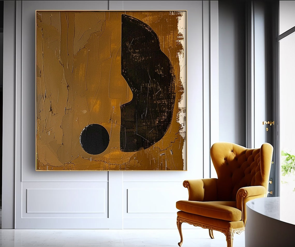 Brown Modern Minimalist Canvas Painting Acrylic Large Abstract Question Mark Wall Art Framed Wall Decor