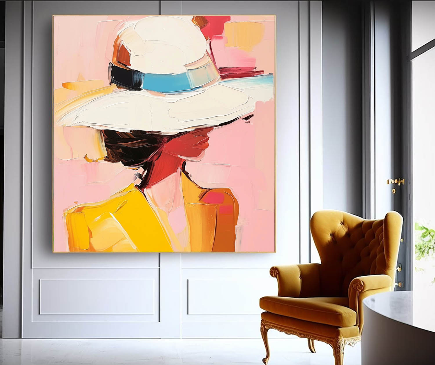 Vibrant Colors Texture Portrait Large Girl In A Hat Wall Art Original Beautiful Face Figurative Painting Canvas