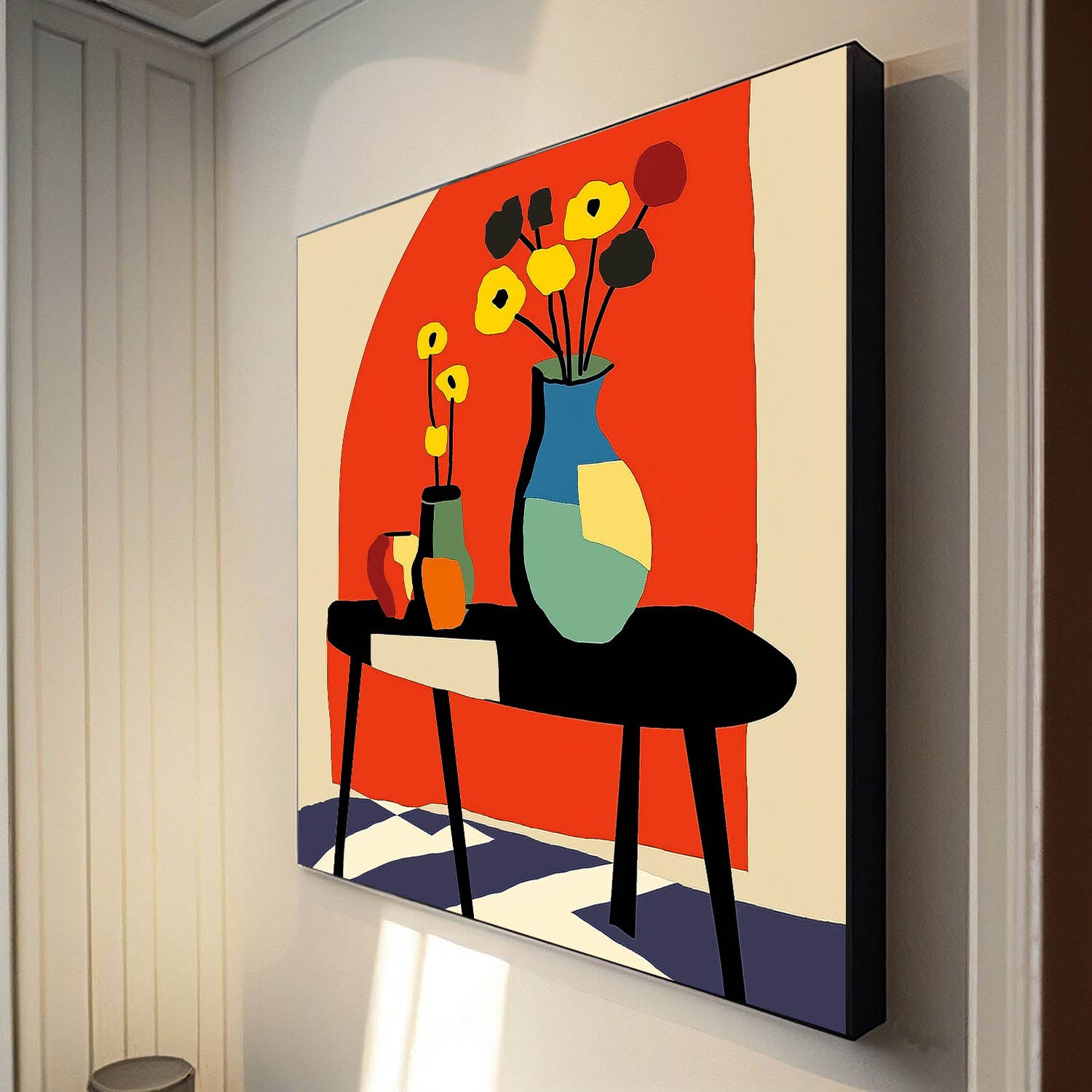 Square Contemporary Bright Paintings Wall Art Large Realism Flowers Painting Beautiful Vase Artwork