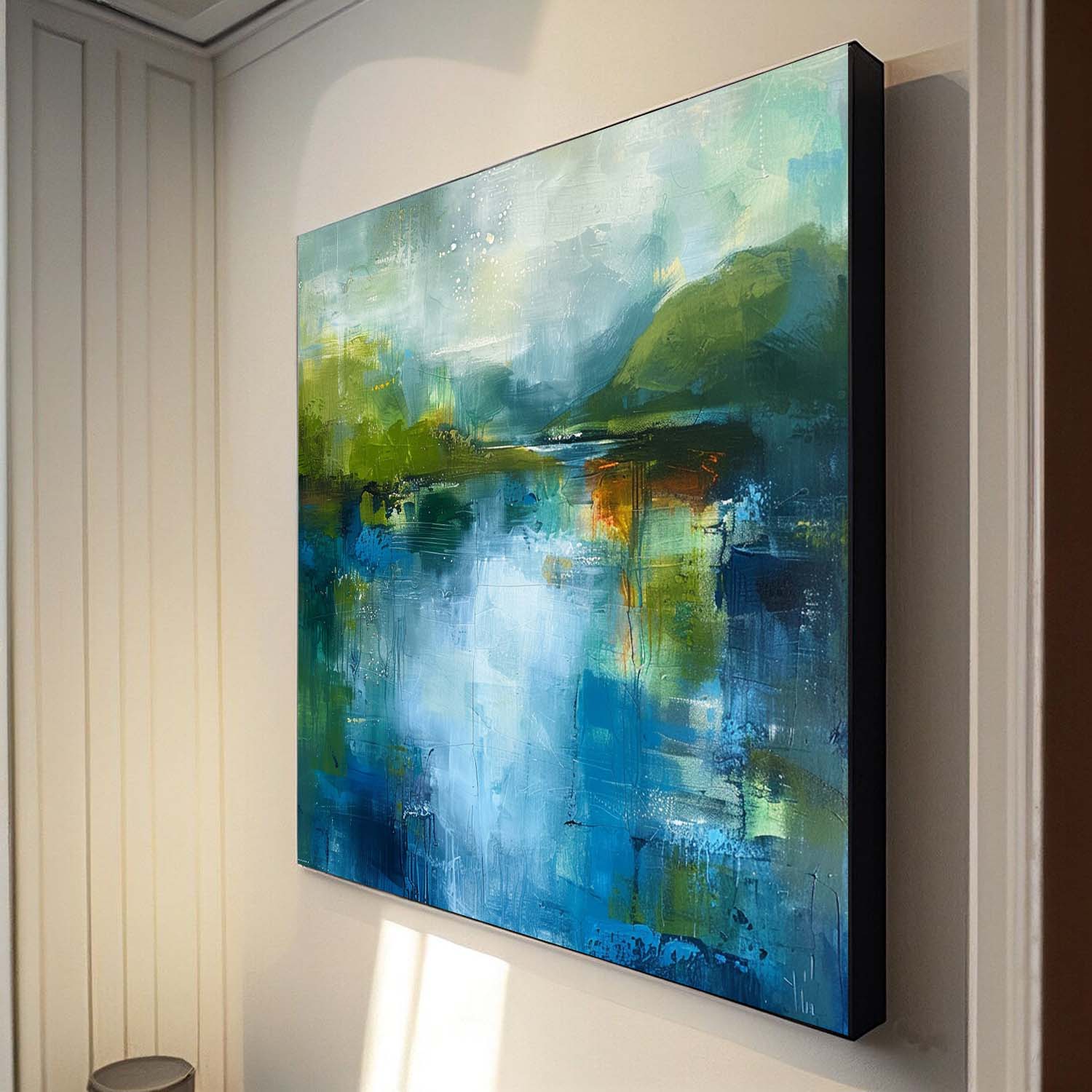 Square Modern Nature Art Large Abstract Green And Blue Oil Painting On Canvas Original Wall Art Home Decor
