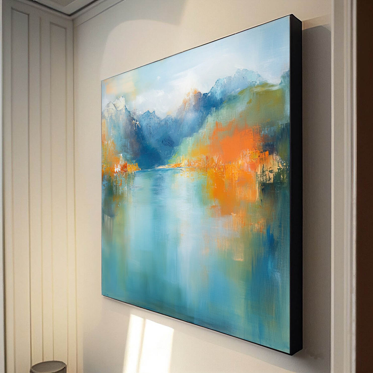 Ink Style Texture Painting Abstract Landscape Oil Painting Modern Blue Dreamscape Lake Natural Artwork