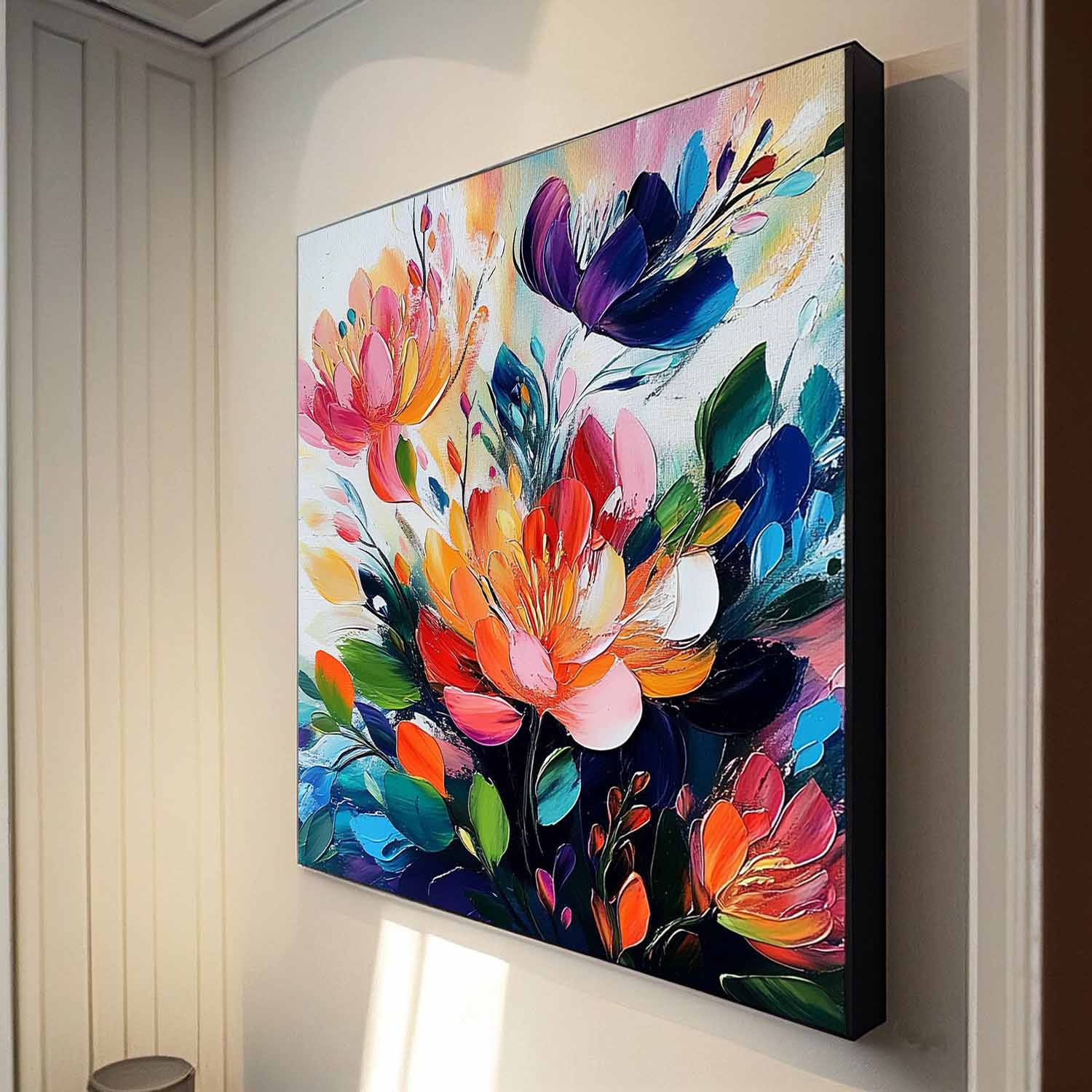 Original Beautifu Art Color Large Textured Flower Painting Framed Modern Floral Wall Art Home Decor
