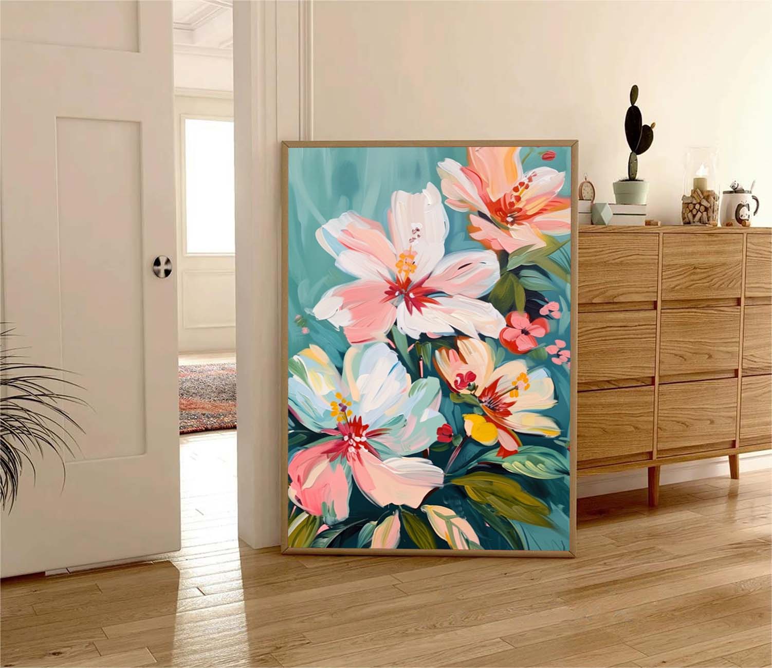 Flowers Acrylic Painting Canvas Large Textured Floral Art Original Abstract Blossom Painting Framed