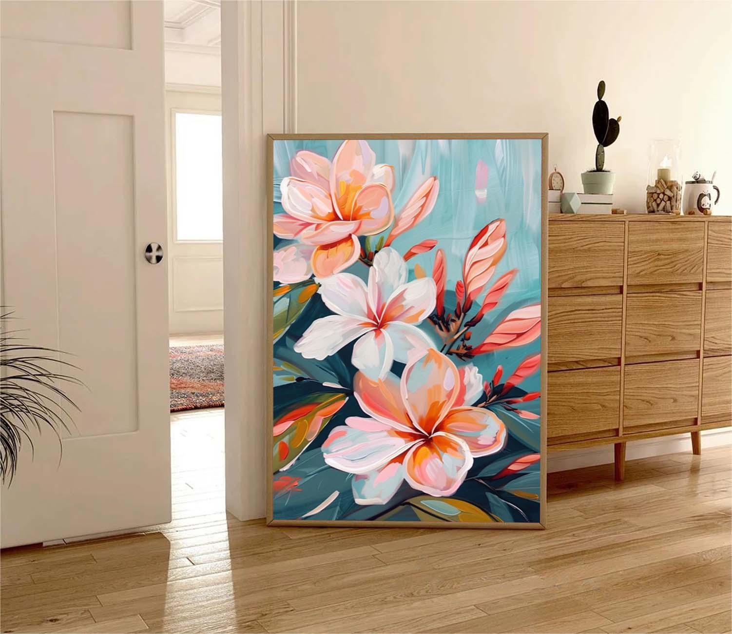 Original Abstract Blossom Painting Flowers Acrylic Painting Canvas Large Textured Floral Art Framed