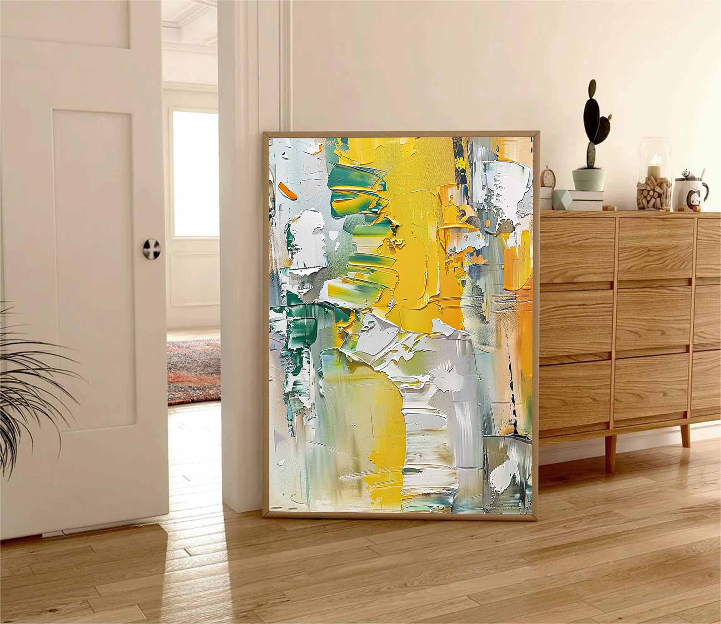 Vibrant Yellow Thick Texture Large Art Modern Abstract Artwork Original Oil Painting On Canvas Home Decor