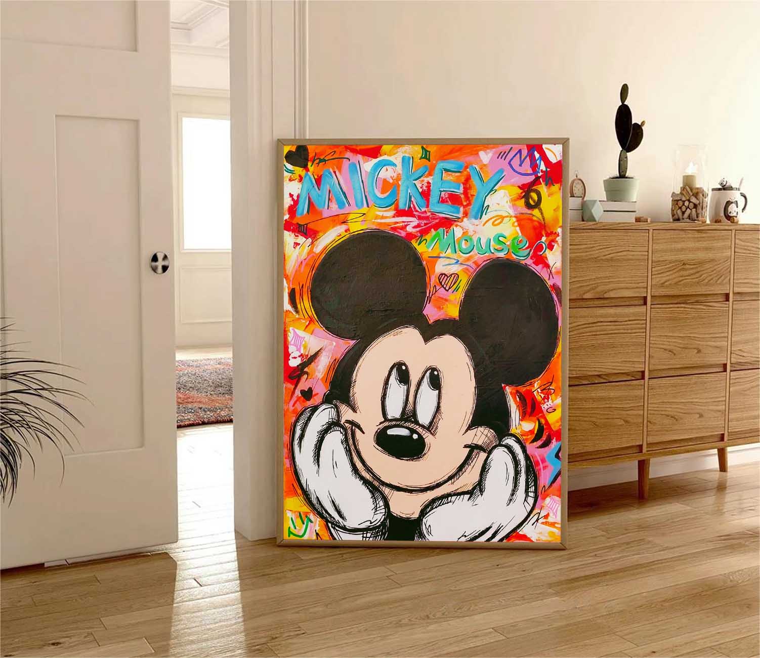 Large Disney Characters Painting Original Mickey Wall Art Colorful Cute Cartoon Characters Abstract Artwork Gift
