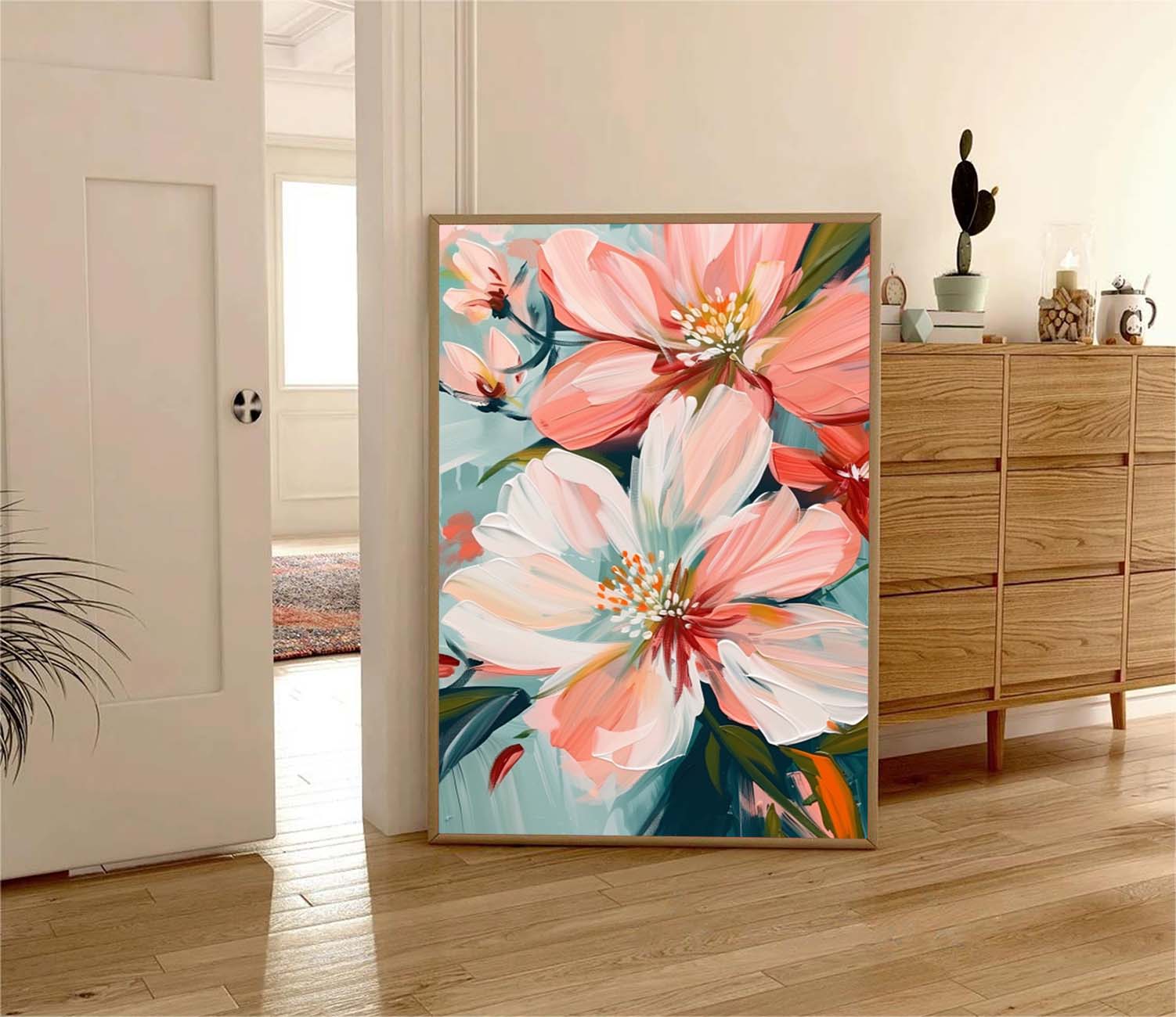 Large Textured Floral Art Original Abstract Peach Blossom Painting Flowers Acrylic Painting Canvas Framed
