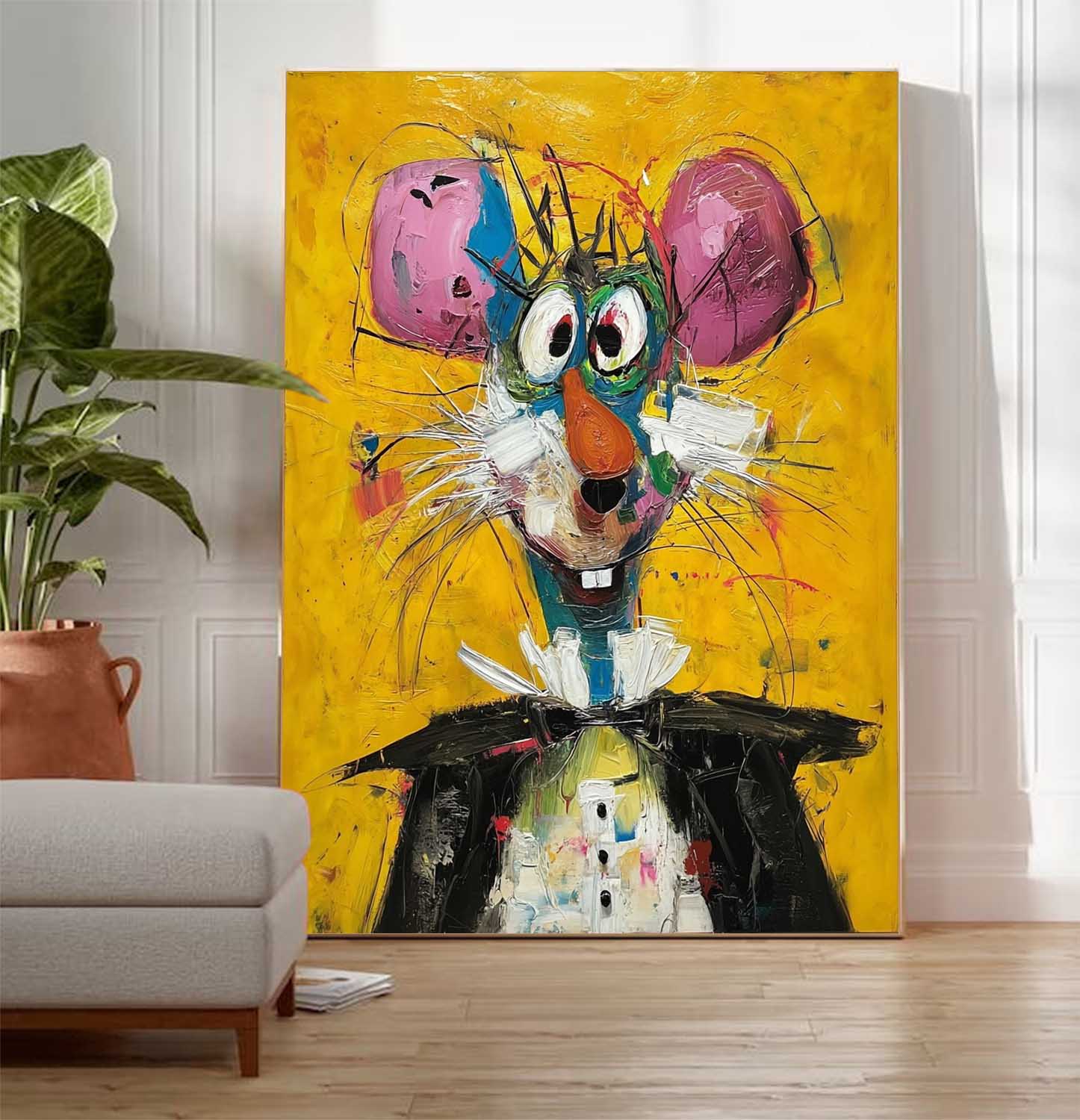 Cute Mouse Abstract Wall Art Large Acrylic Painting Impression Graffiti Animal Oil Painting Home Decor