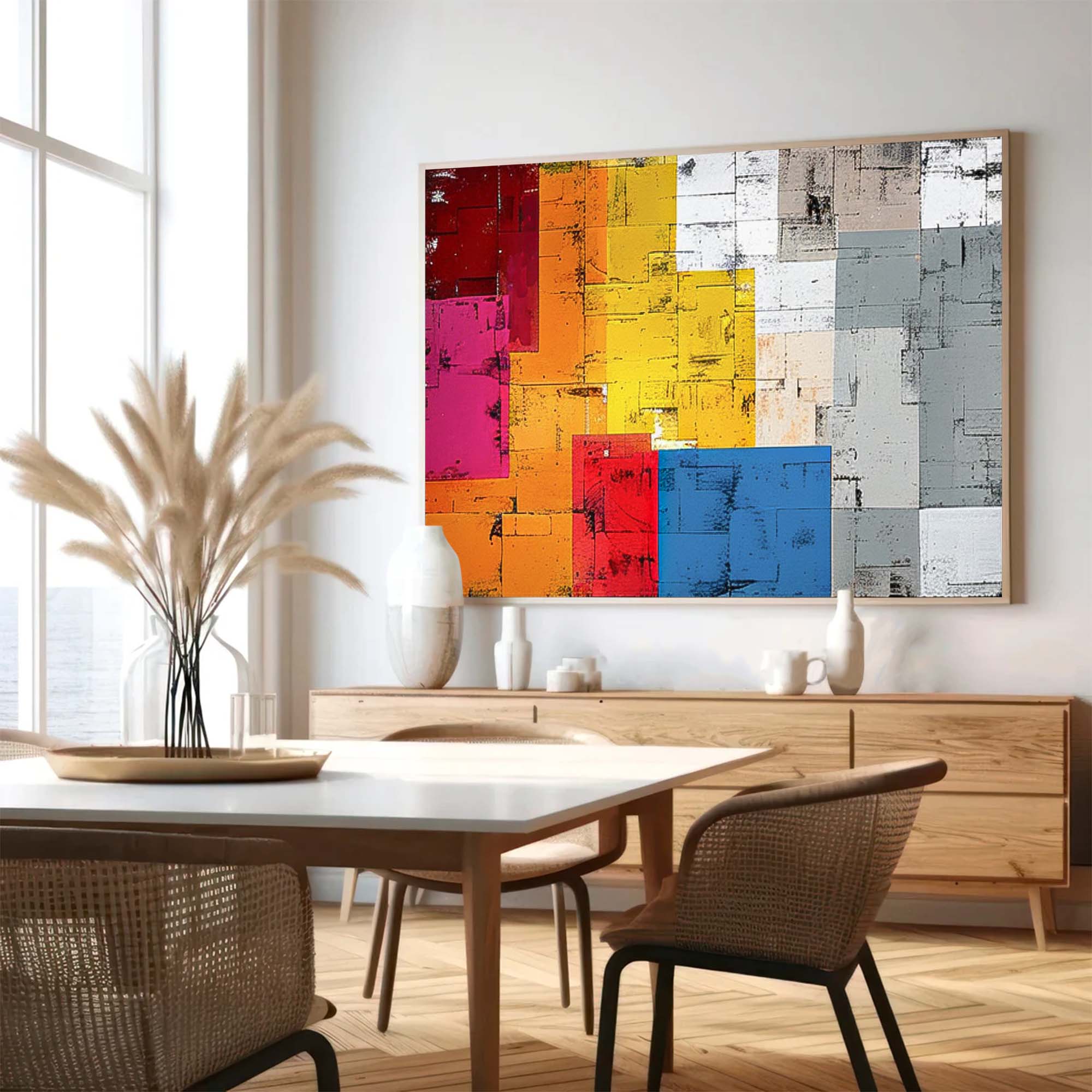 Original Geometry Wall Art Large Retro Abstract Oil Painting Color Buy Abstract Paintings Online Home Decor