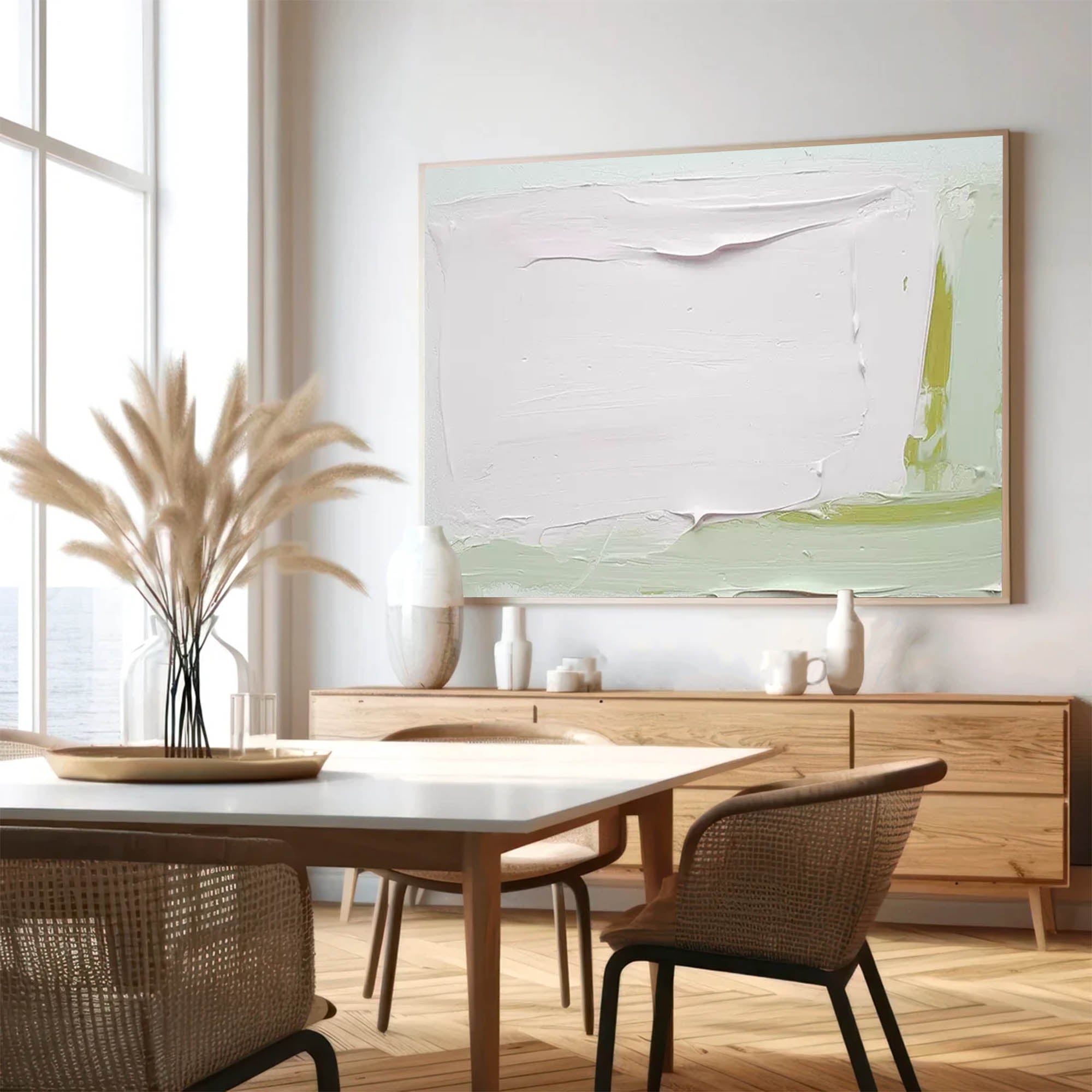 White And Green Modern Acrylic Painting Large Abstract Oil Painting Original Wall Art Home Decoration
