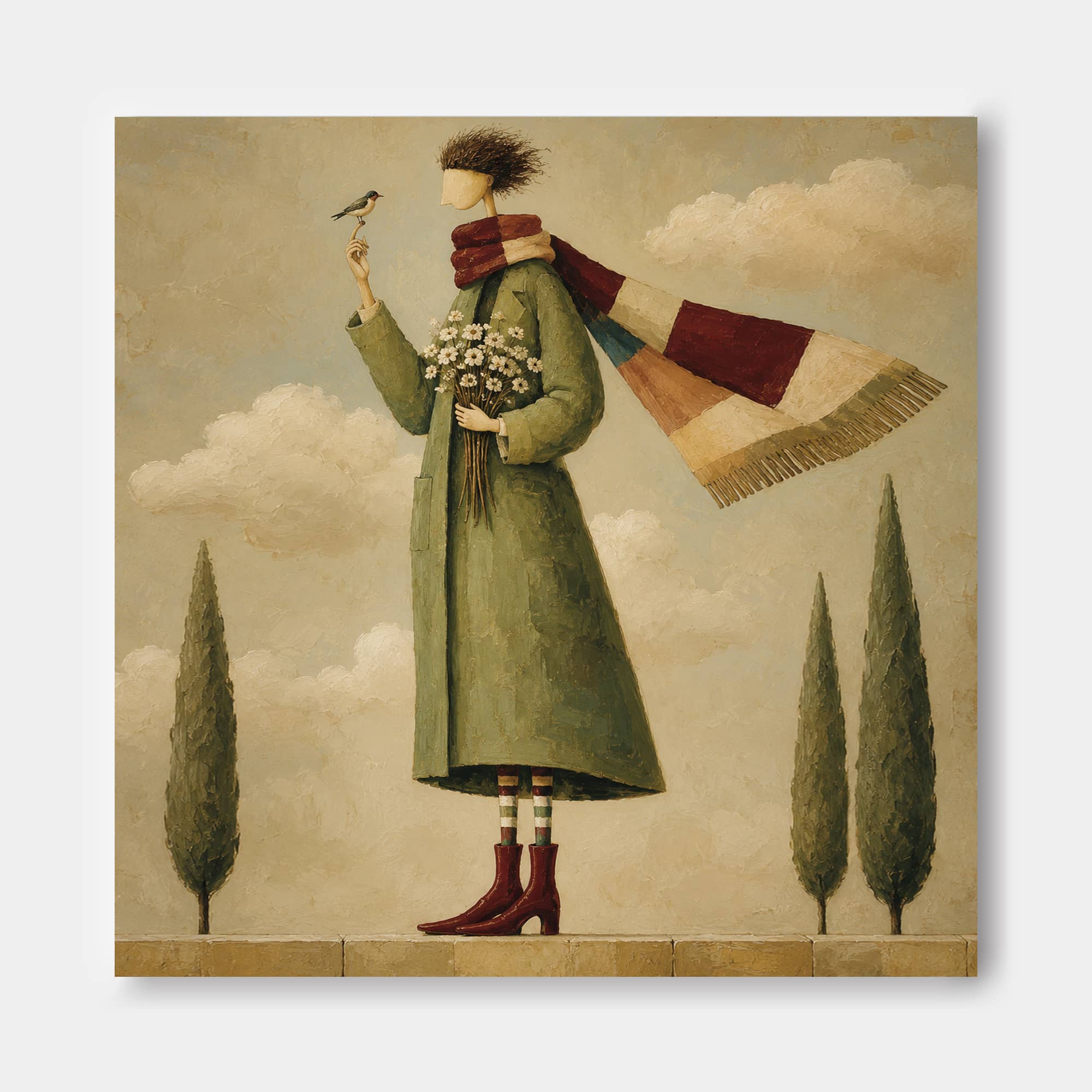 Art Deco Inspired Fantasy Painting Unique Handmade Wall Decor