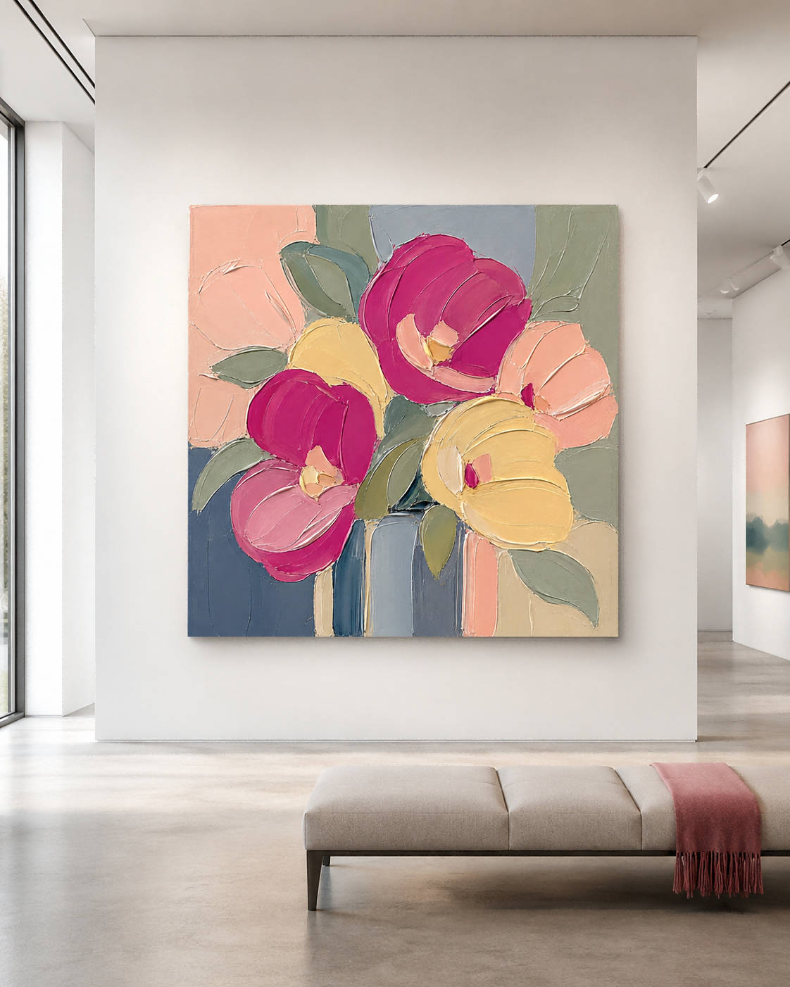 Modern Impasto Floral Painting With Bold Colors And Textured Brushwork For Art Collectors