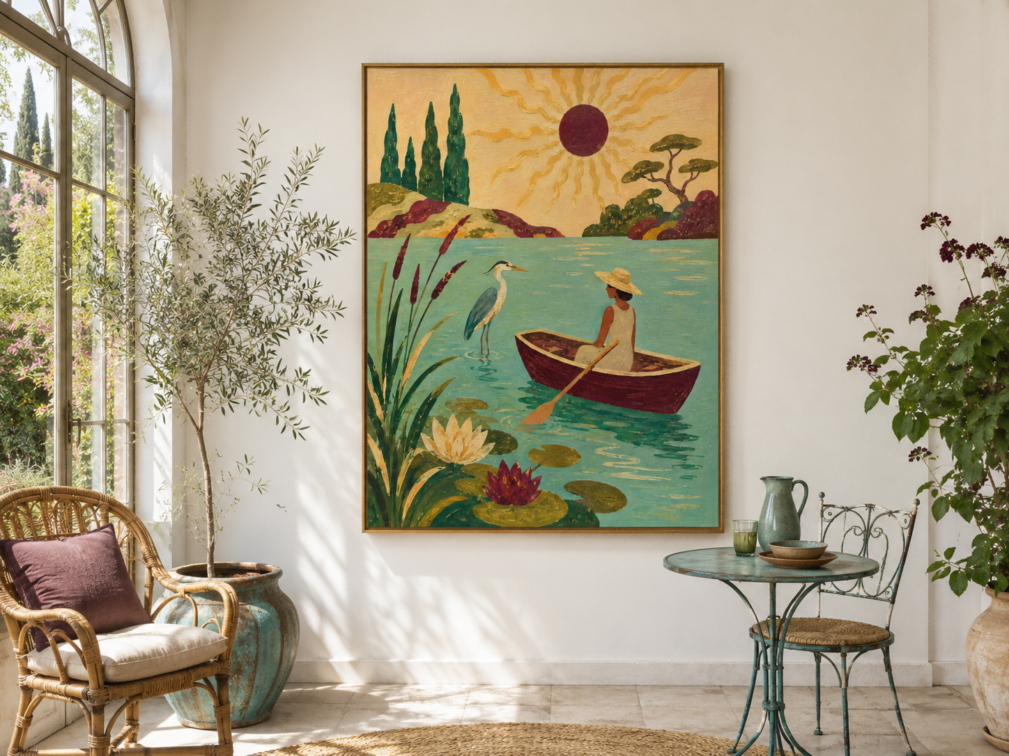 Art Deco Inspired Fantasy Painting Of Nature And Serenity In Warm Earth Tones