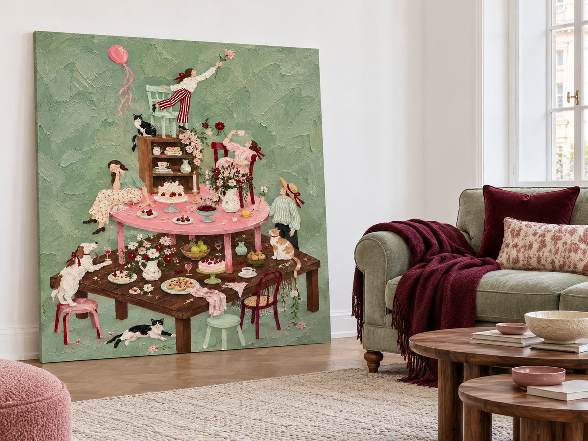 Textured Surrealism Painting With Retro Charm And Floral Details