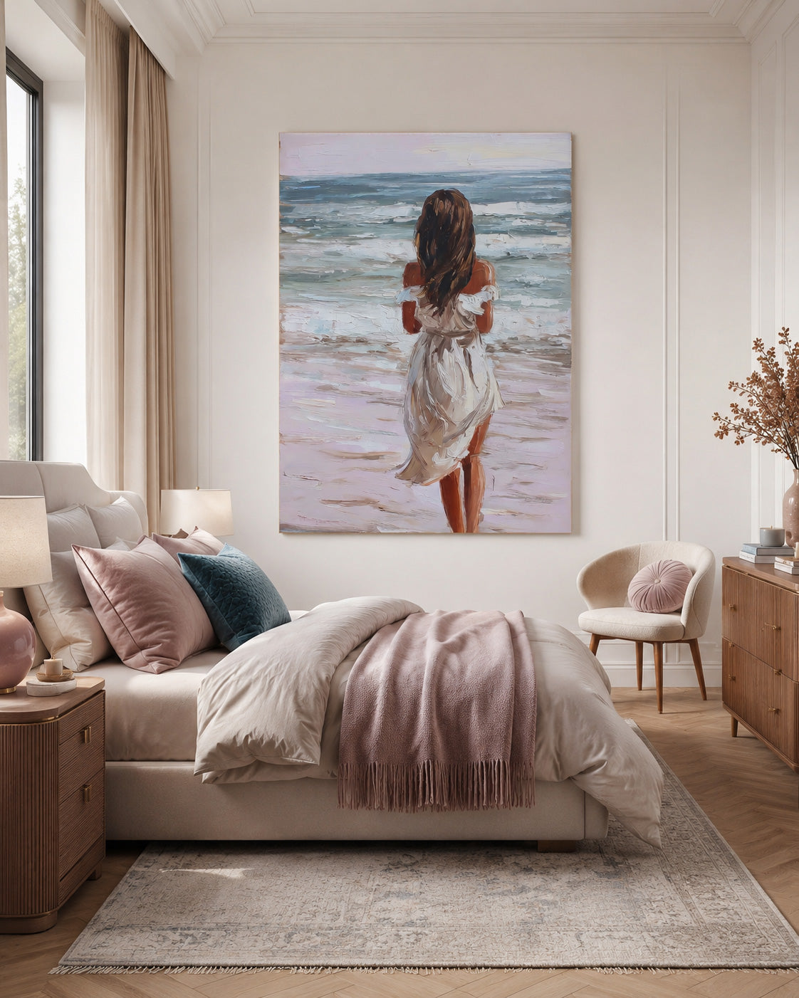 Modern Impressionist Beach Art With Textured Brushstrokes Square Canvas