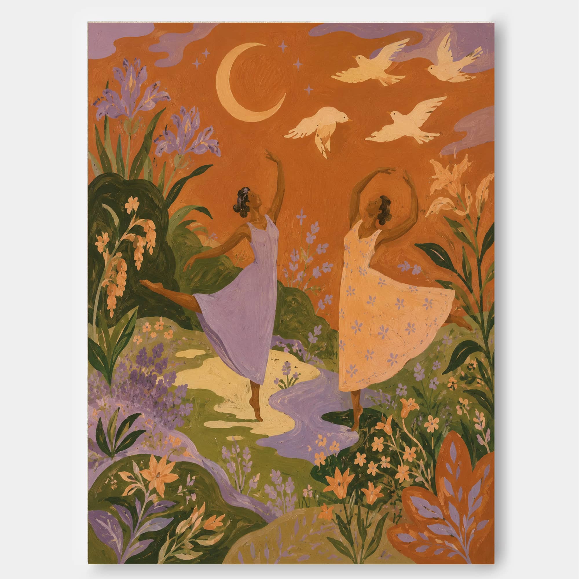 Surreal Night Garden Dance Painting Art Deco Style Handmade Canvas Artwork