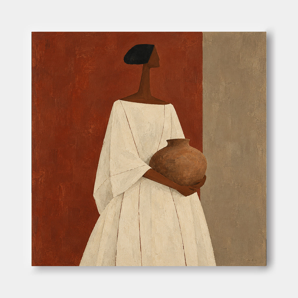 Wabi-Sabi Textured Abstract Painting With Geometric Figures And Earthy Colors
