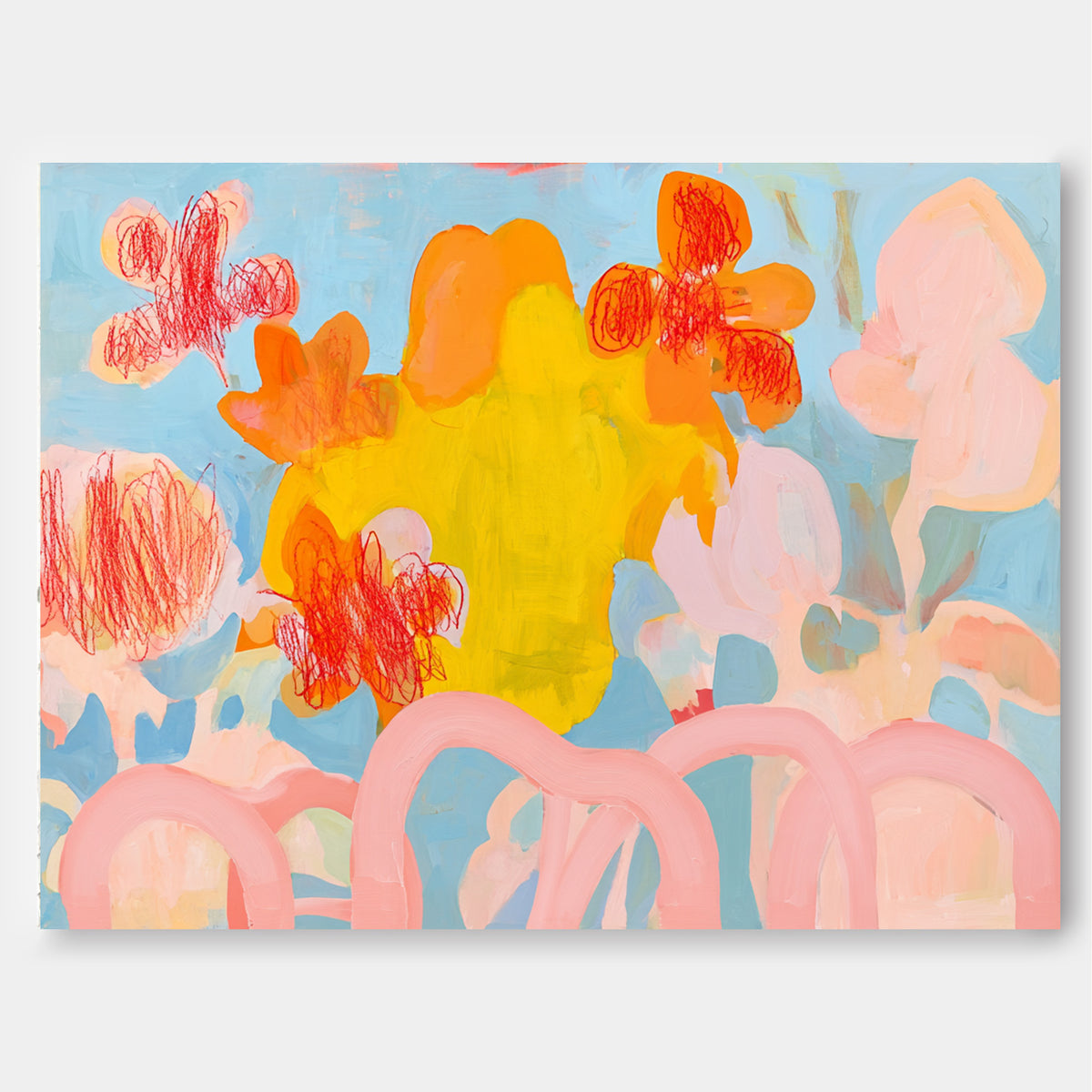 Scandinavian Abstract Oil Painting With Healing Pastel Tones And Expressive Texture