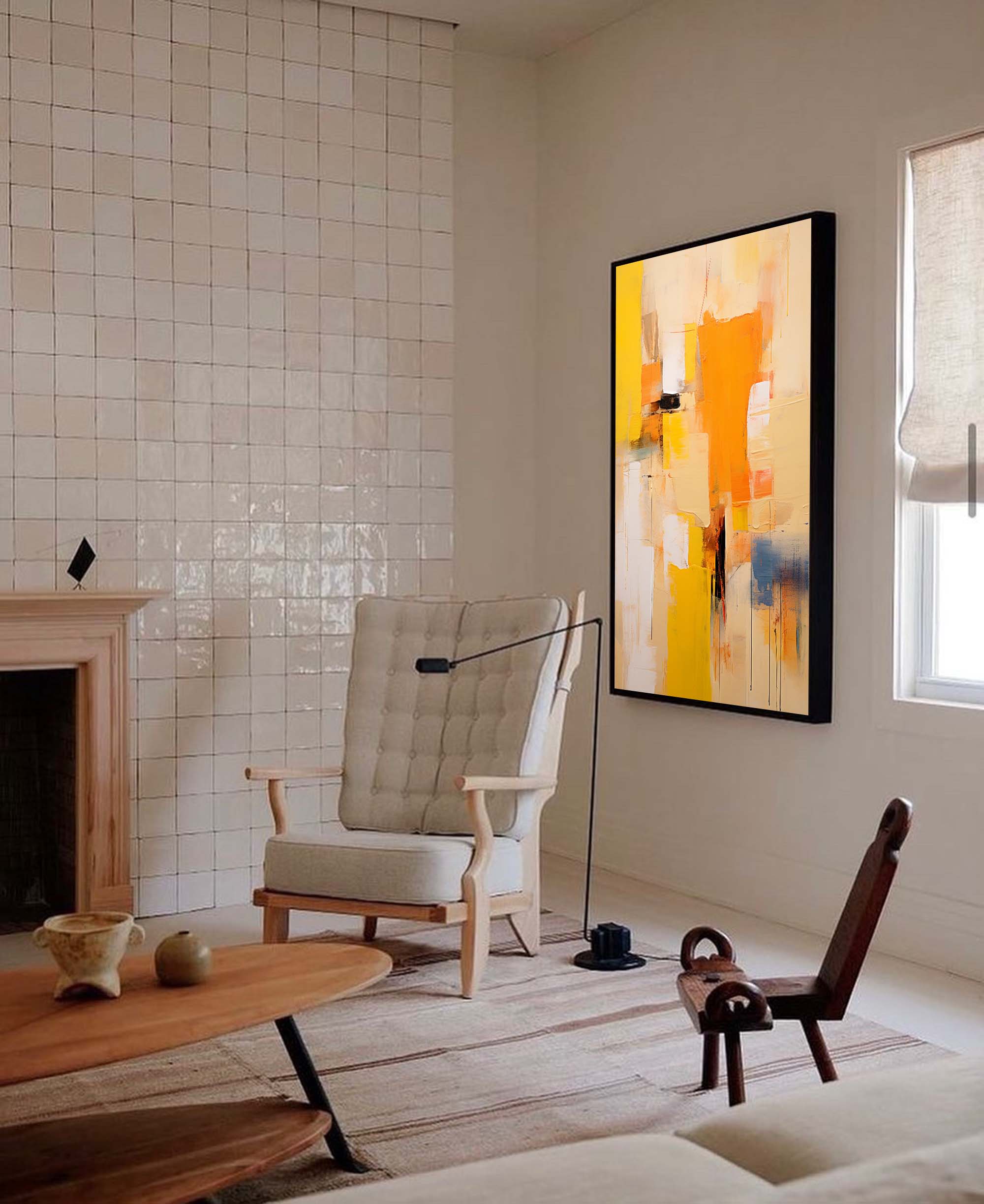 Large Abstract Wall Art Modern Bright Yellow Acrylic Painting On Canvas Original Oil Painting Living Room Decor