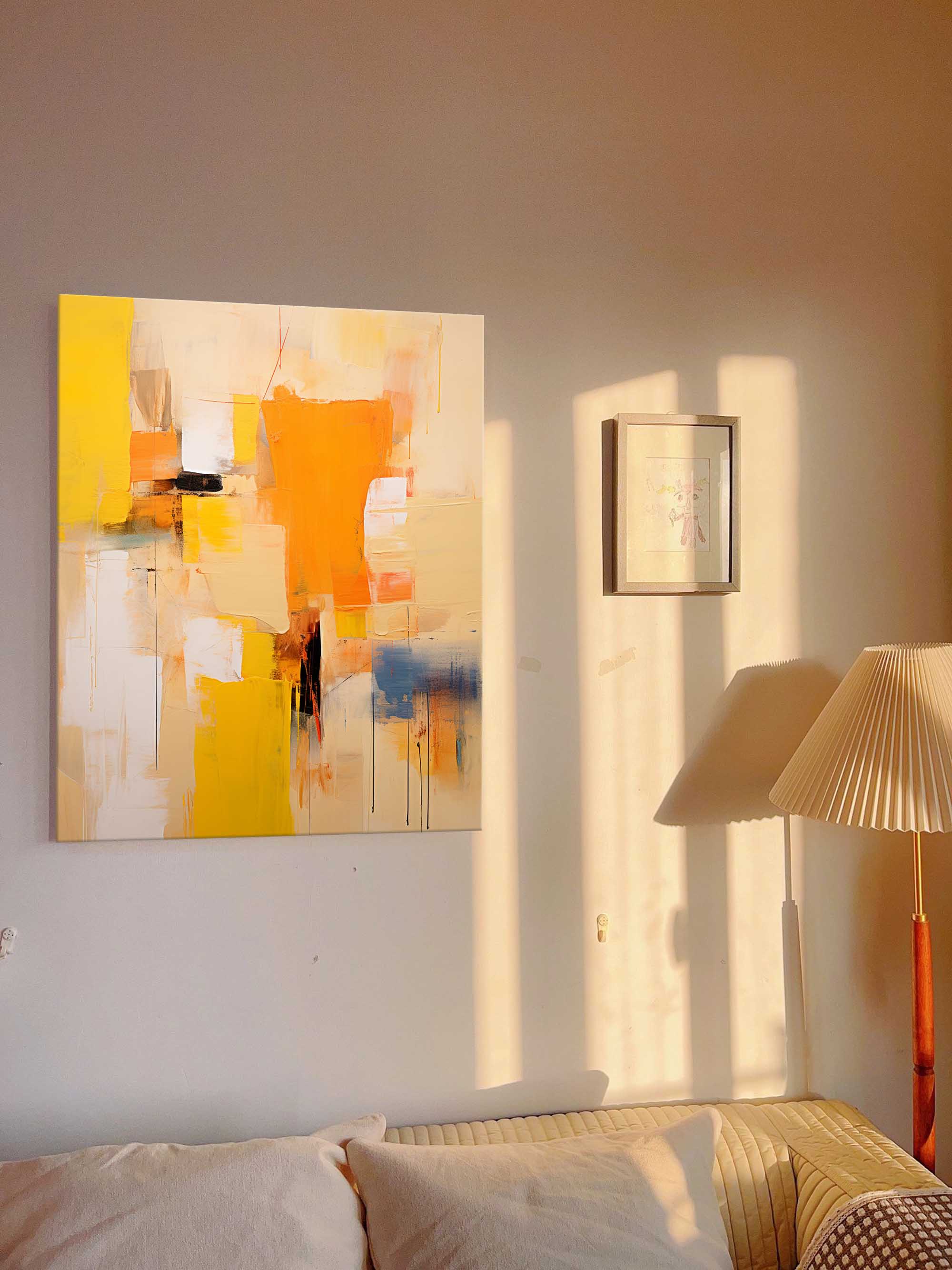 Large Abstract Wall Art Modern Bright Yellow Acrylic Painting On Canvas Original Oil Painting Living Room Decor