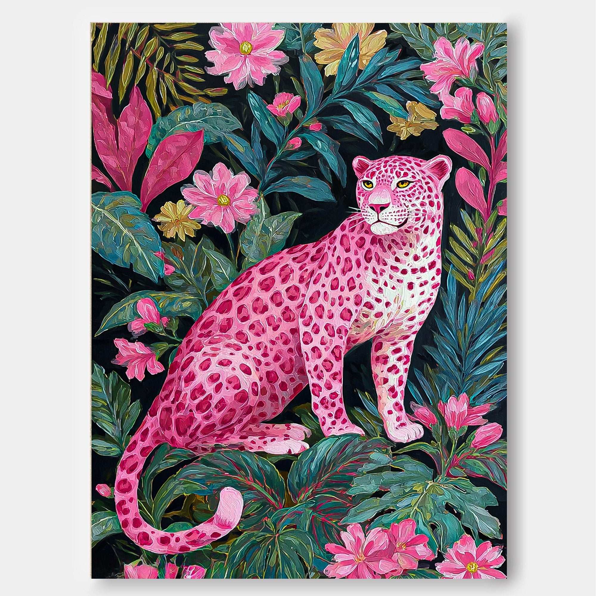 Bold Pop Surrealist Animal Art With Floral Jungle Background For Bedroom