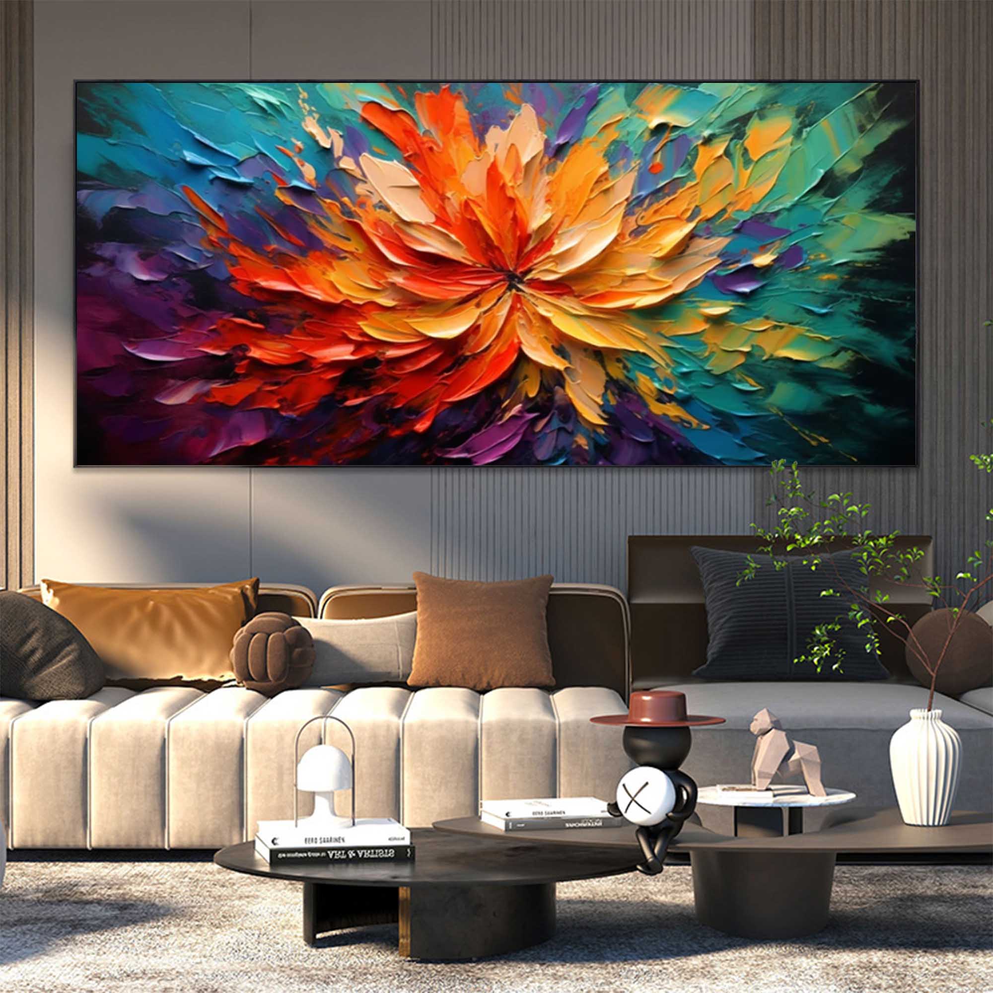 Large Acrylic Textured Colorful Floral Abstract Painting Original Palette Knife Painting Modern Flower Wall Art For Living Room