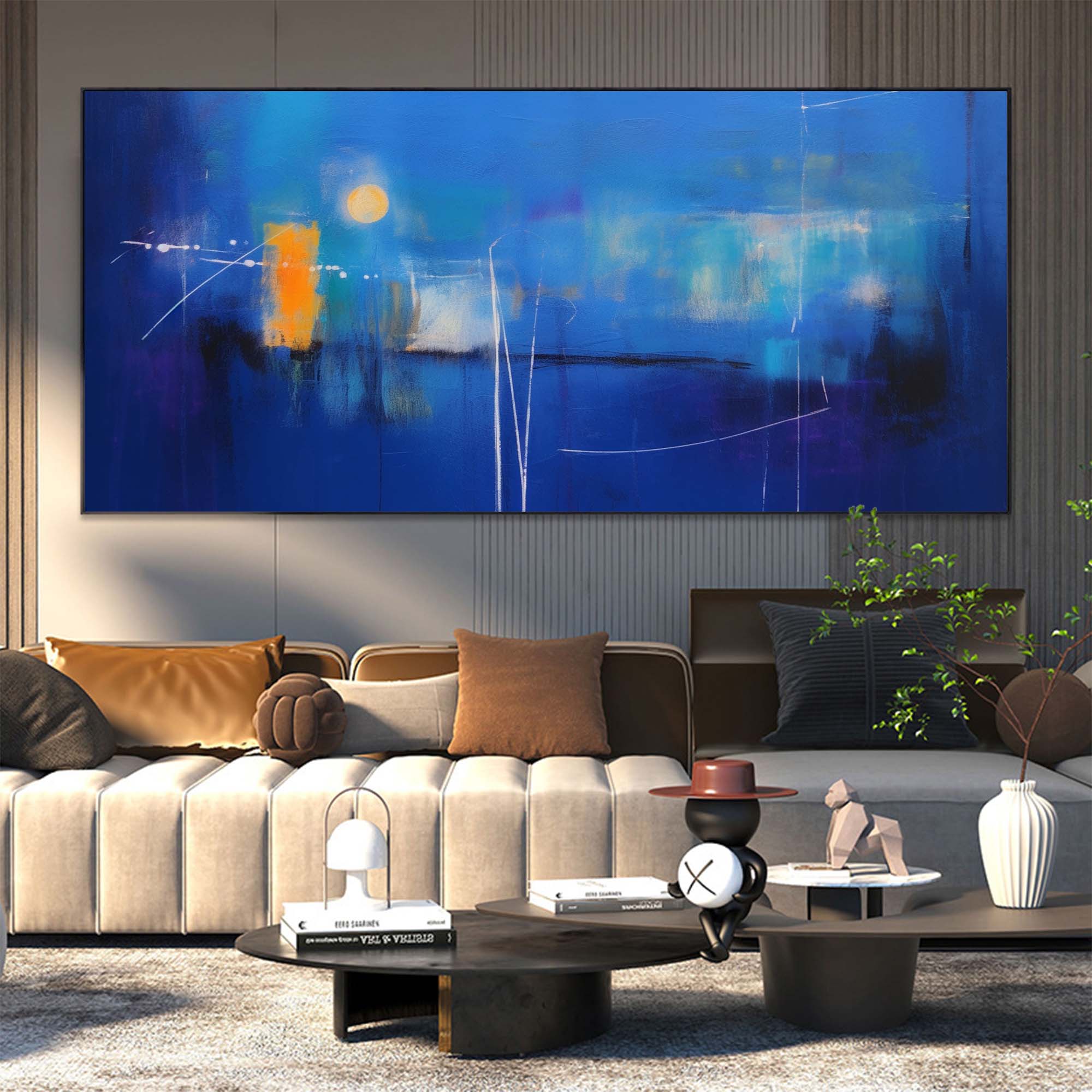 Original Oil Painting On Canvas Large Bright Blue Acrylic Painting Modern Abstract Living Room Wall Art