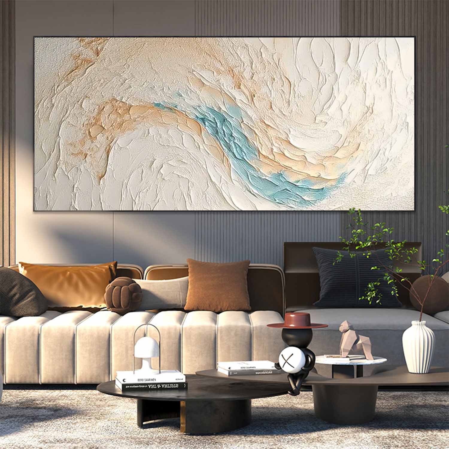 White Texture Ocean Abstract Oil Painting Large Ocean Original Green Painting On Canvas Modern Wall Art Living Room Decor