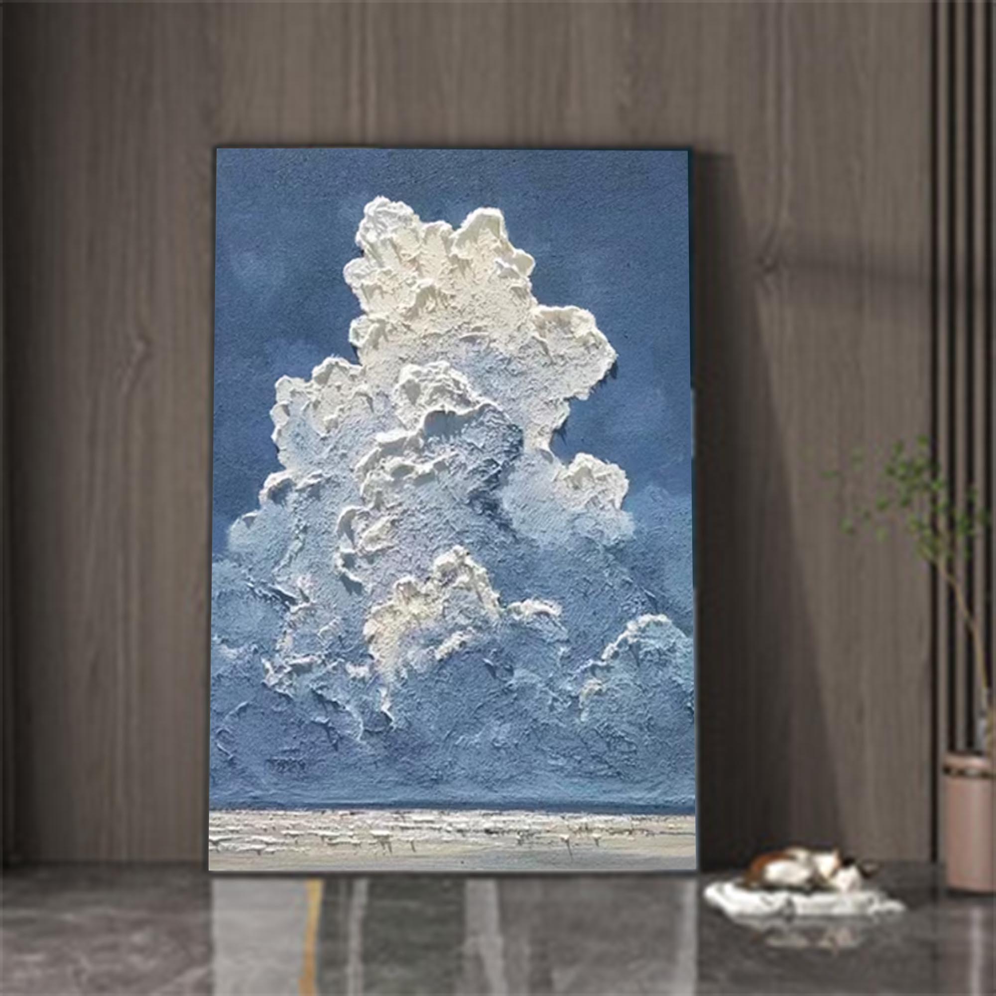Blue Texture Large Cloud Painting On Canvas Abstract White Cloud Oil Painting Living Room