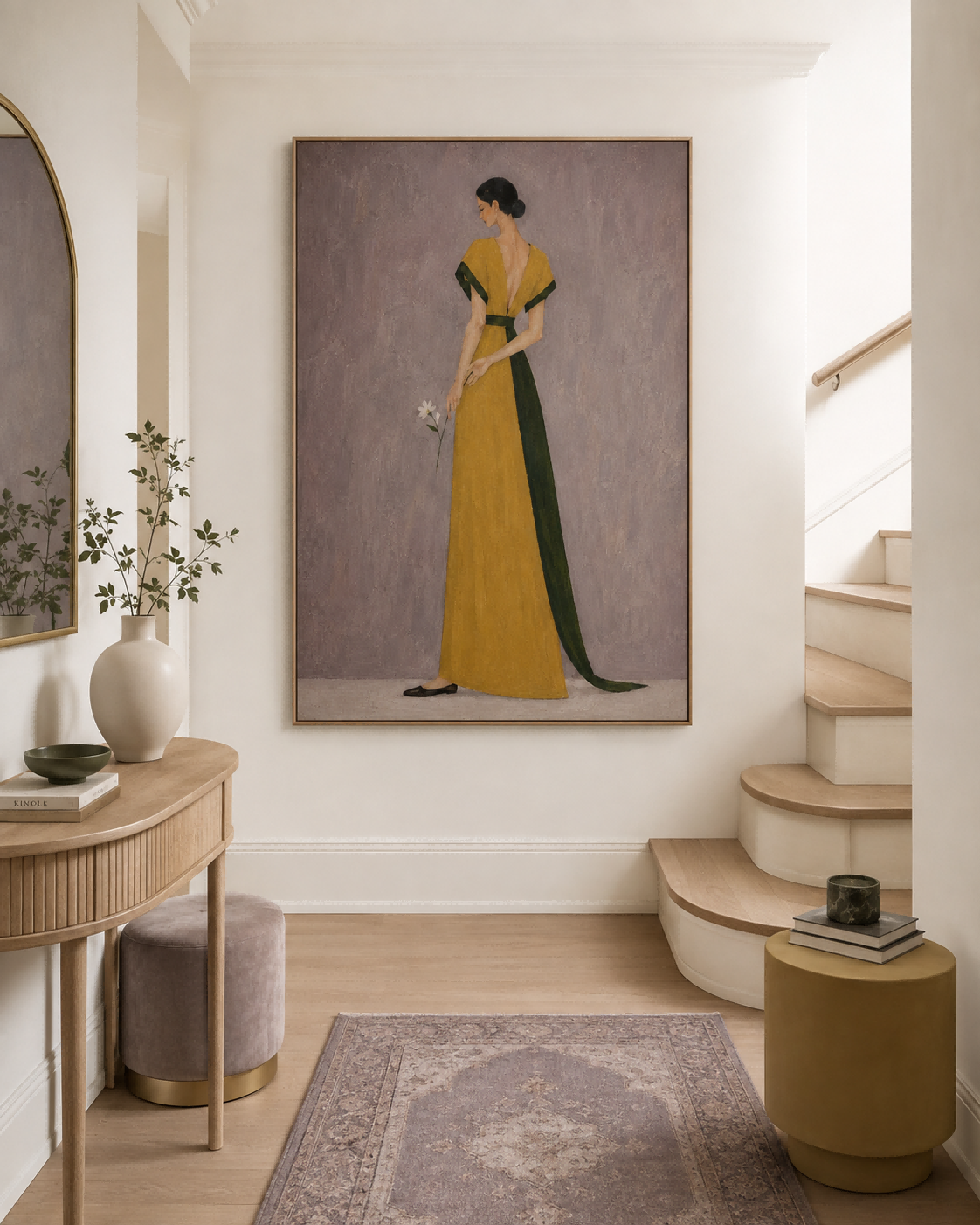 Modern Living Room Wall Art Elegant Lady In Yellow Gown
