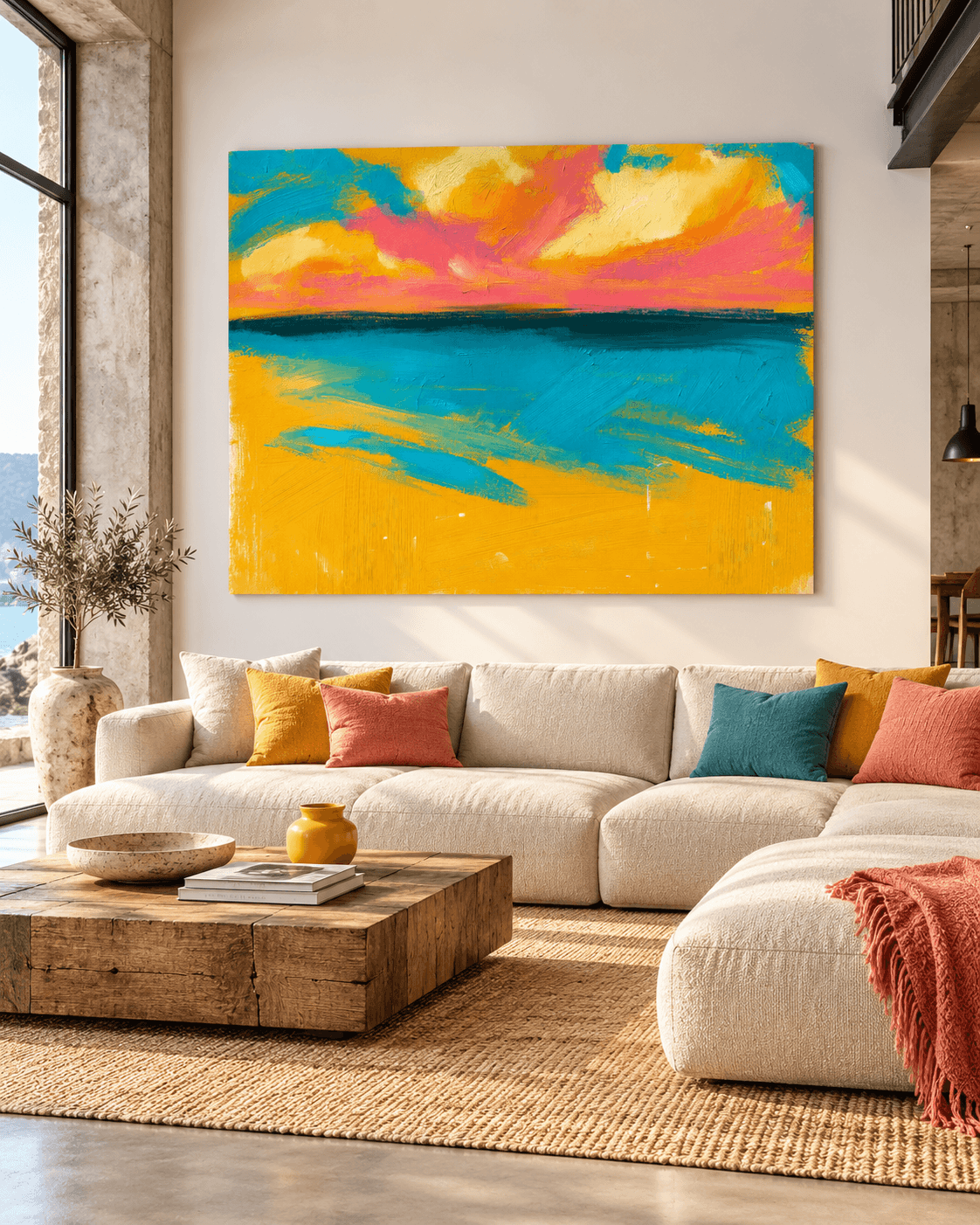 Modern Textured Abstract Art With Bold Orange And Teal Hues