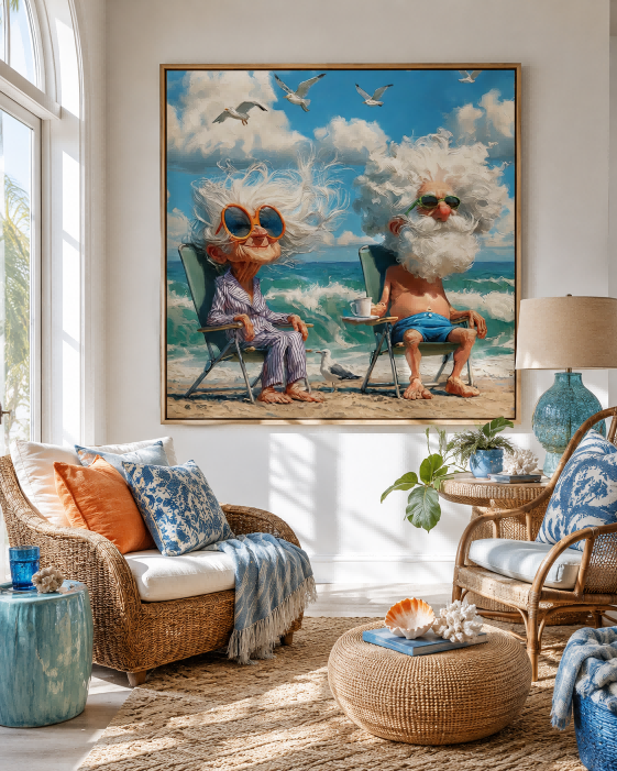 Funny Elderly People Painting Square Canvas Wall Art For Home