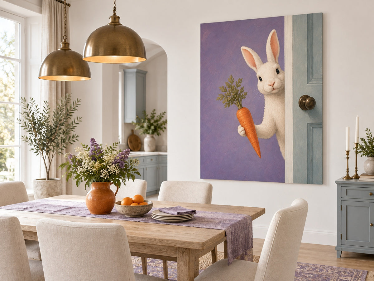 Hand-Painted Rabbit With Carrot Canvas Art For Kids Room
