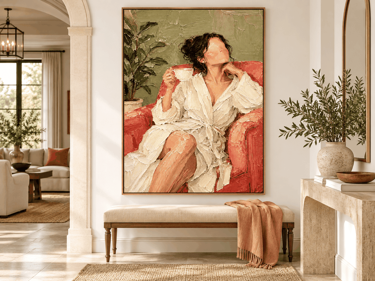 Textured Impressionist Style Wall Art Vintage Beige And Pink Oil Painting Effect