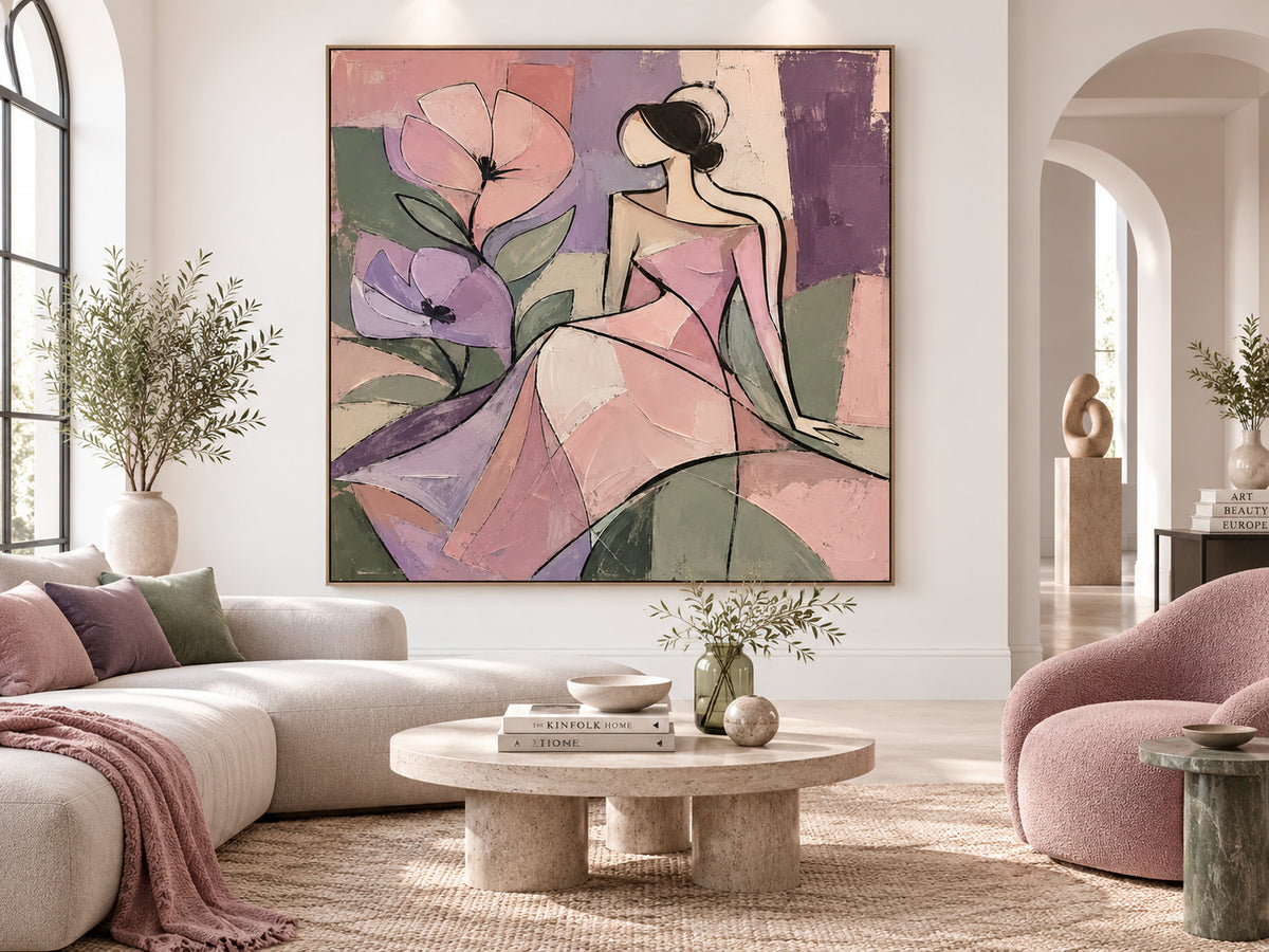 Cubist Style Hand-Painted Art With Romantic Minimalist Aesthetic