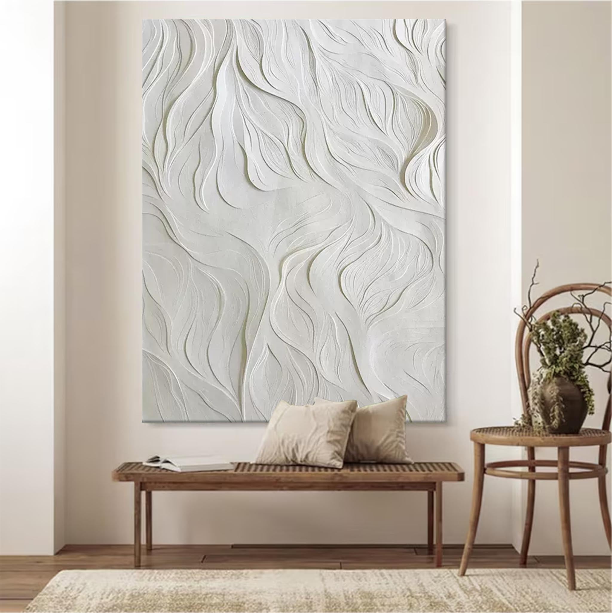 Abstract White Texture Minimalist Canvas Oil Painting Large Acrylic Painting Original Living Room Wall Art