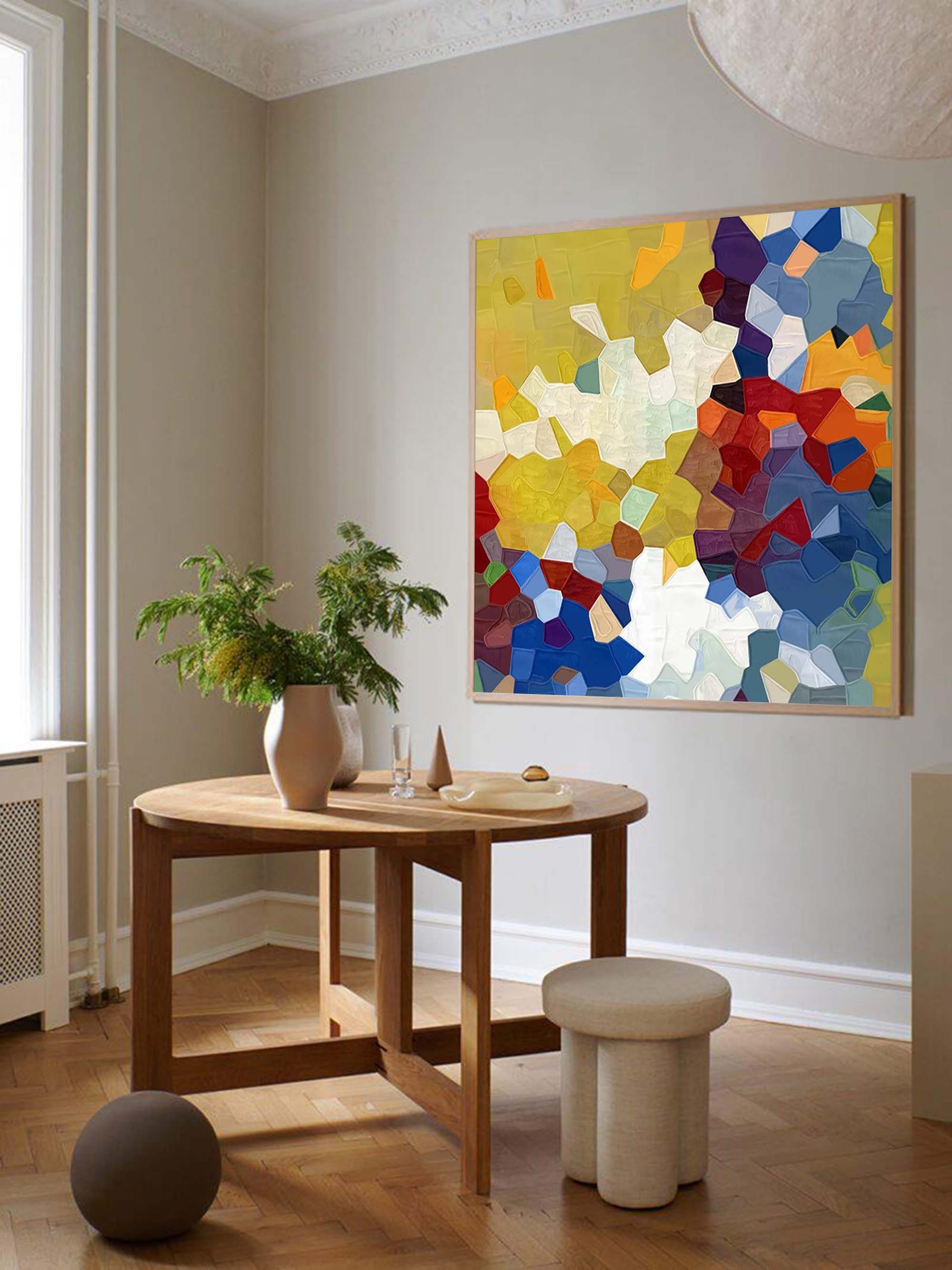 Yellow And Blue Abstract Oil Painting On Canvas Modern Wall Art Large Original Blue Acrylic Painting For Living Room